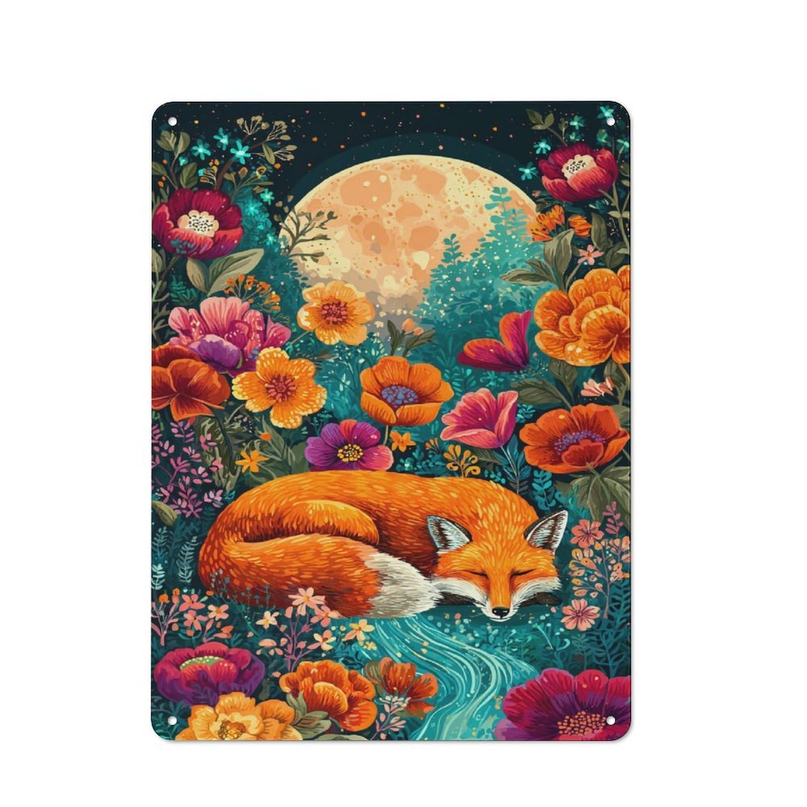 Junmoney Fox In A Dreamy Garden For Garden Room Or Summerhouse, Retro Tin Sign 40X30cm, For Garage, Workshop And Man Cave Decoration