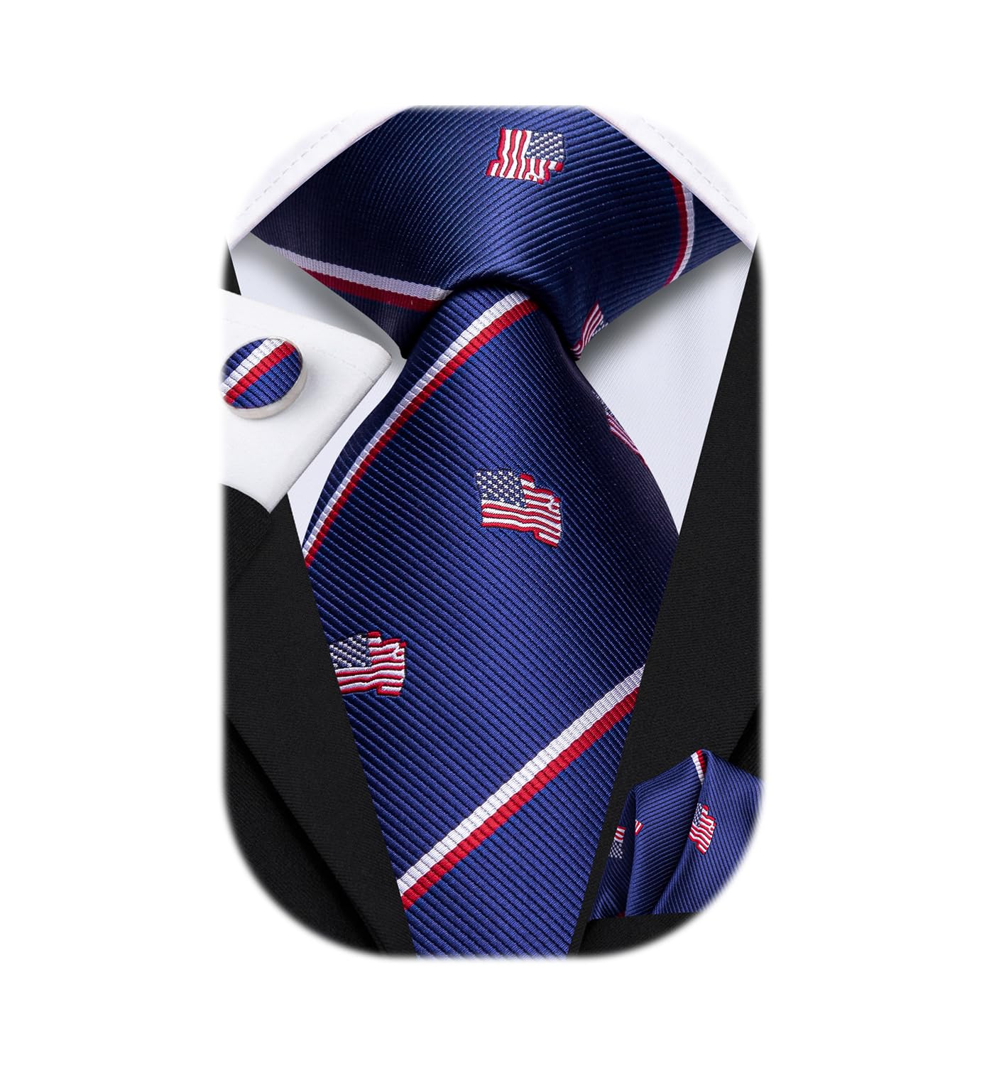 DubulleMens Tie Set Solid Paisley Silk Striped Necktie for Men with Cufflinks Tie and Pocket Square