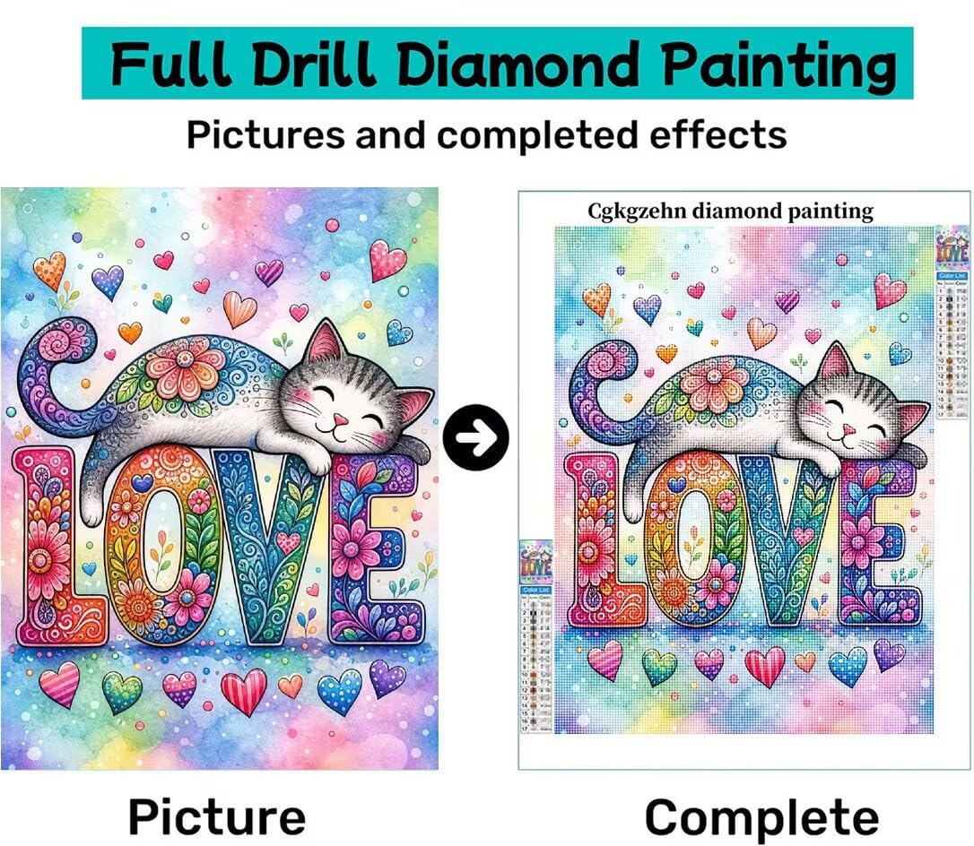 Diamond Painting Gato Kit, Manualidad Creativa y Relajante 80x100cm C8-330