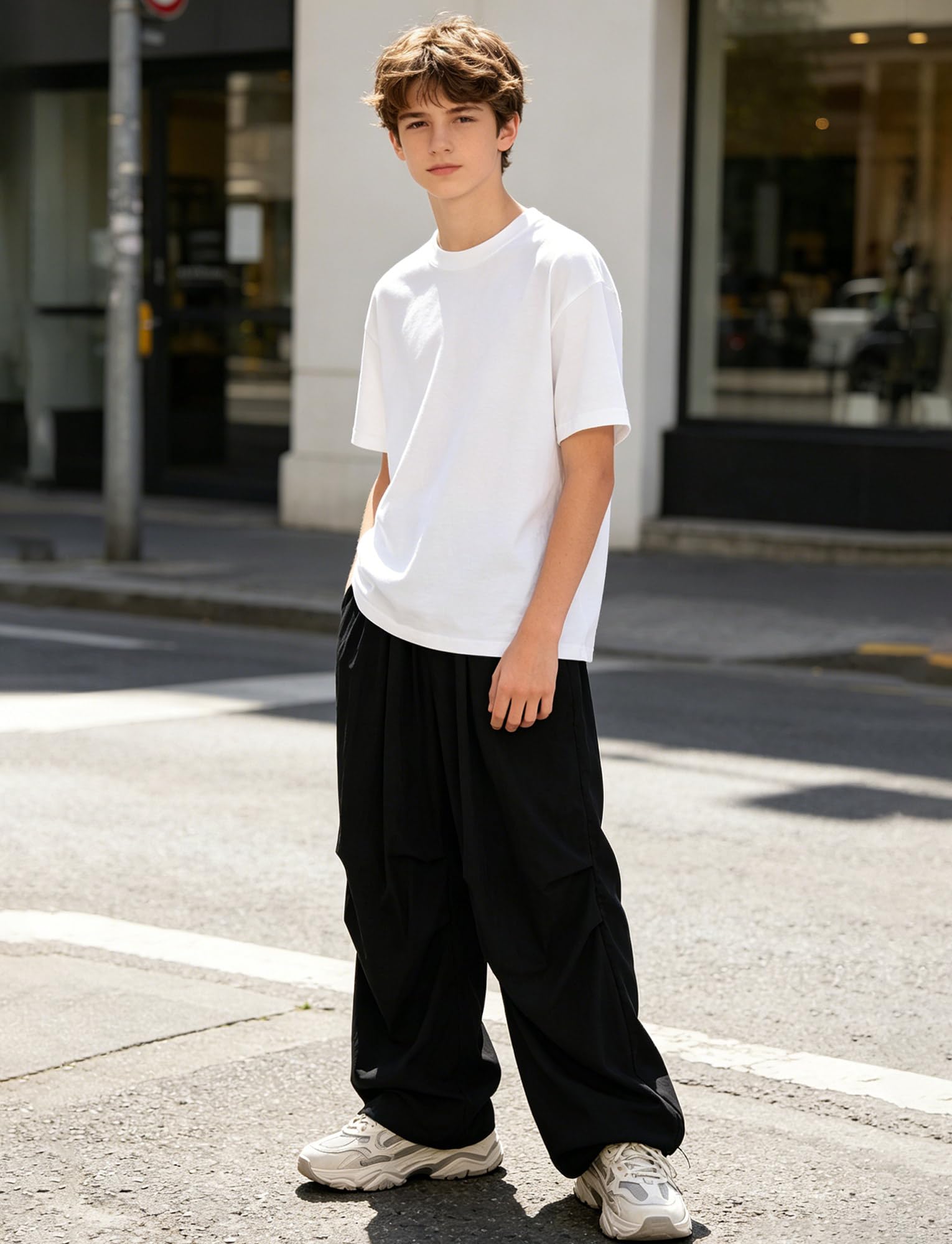 SEAUR Pantalon baggy pour garçons - Pantalon cargo parachute - Pantalon long hip hop léger et fin - Pantalon d'été pour les loisirs - Streetwear - 4-13 ans