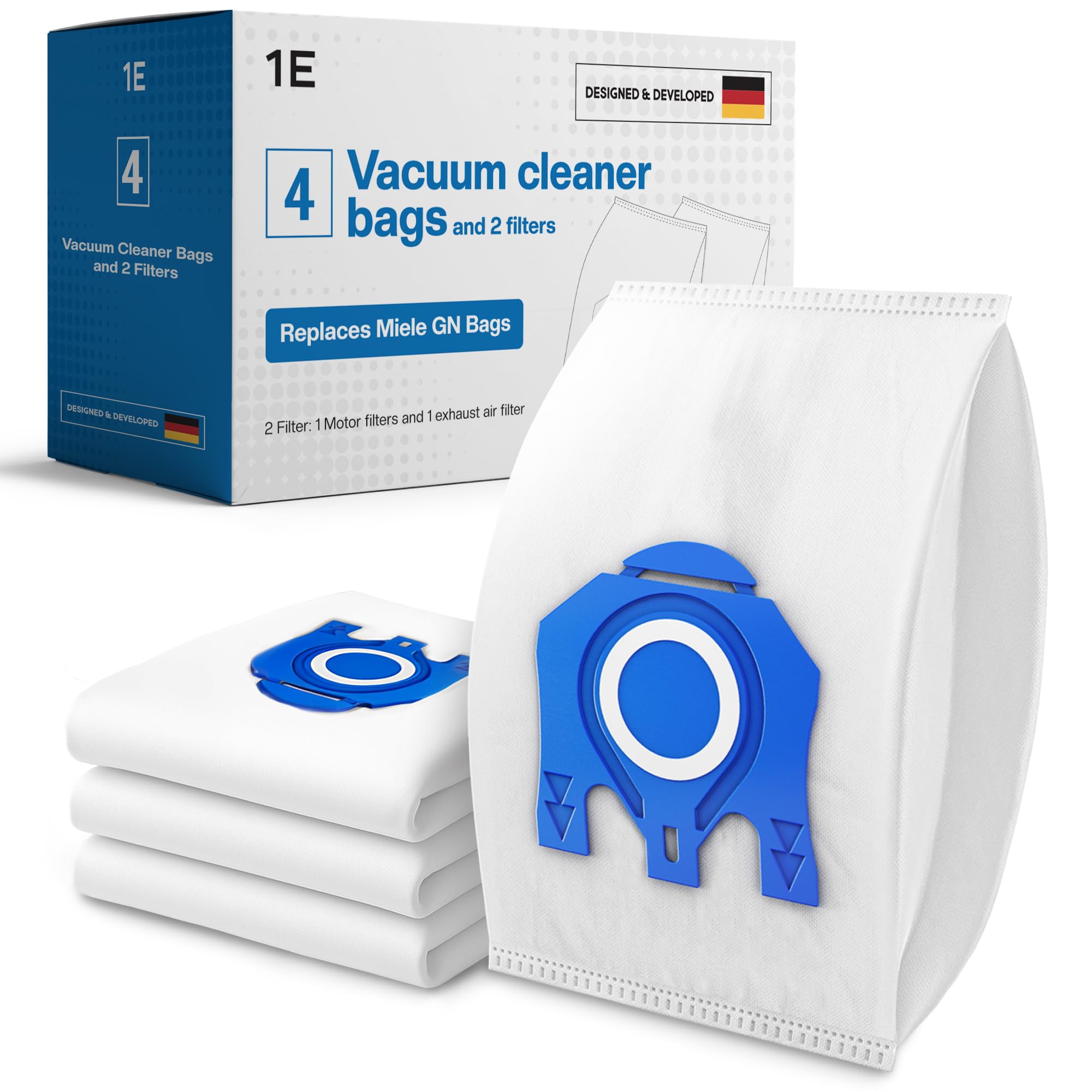 4 Vacuum Cleaner Bags for Miele Vacuum Cleaners, Replaces GN Including 1 Motor & 1 Exhaust Filters [S8000, S5000, S2000, S800 & S600 Series] Replaces 9917730 12281680