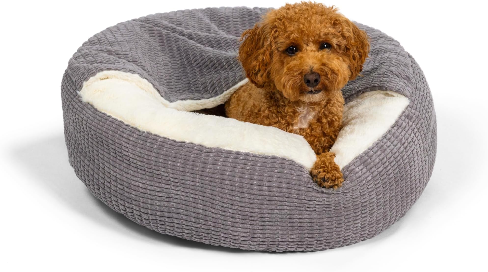 Best Friends by Sheri Cozy Cuddler Mason Covered Cat and Dog Bed with Attached Blanket, Gray, 23"x23"