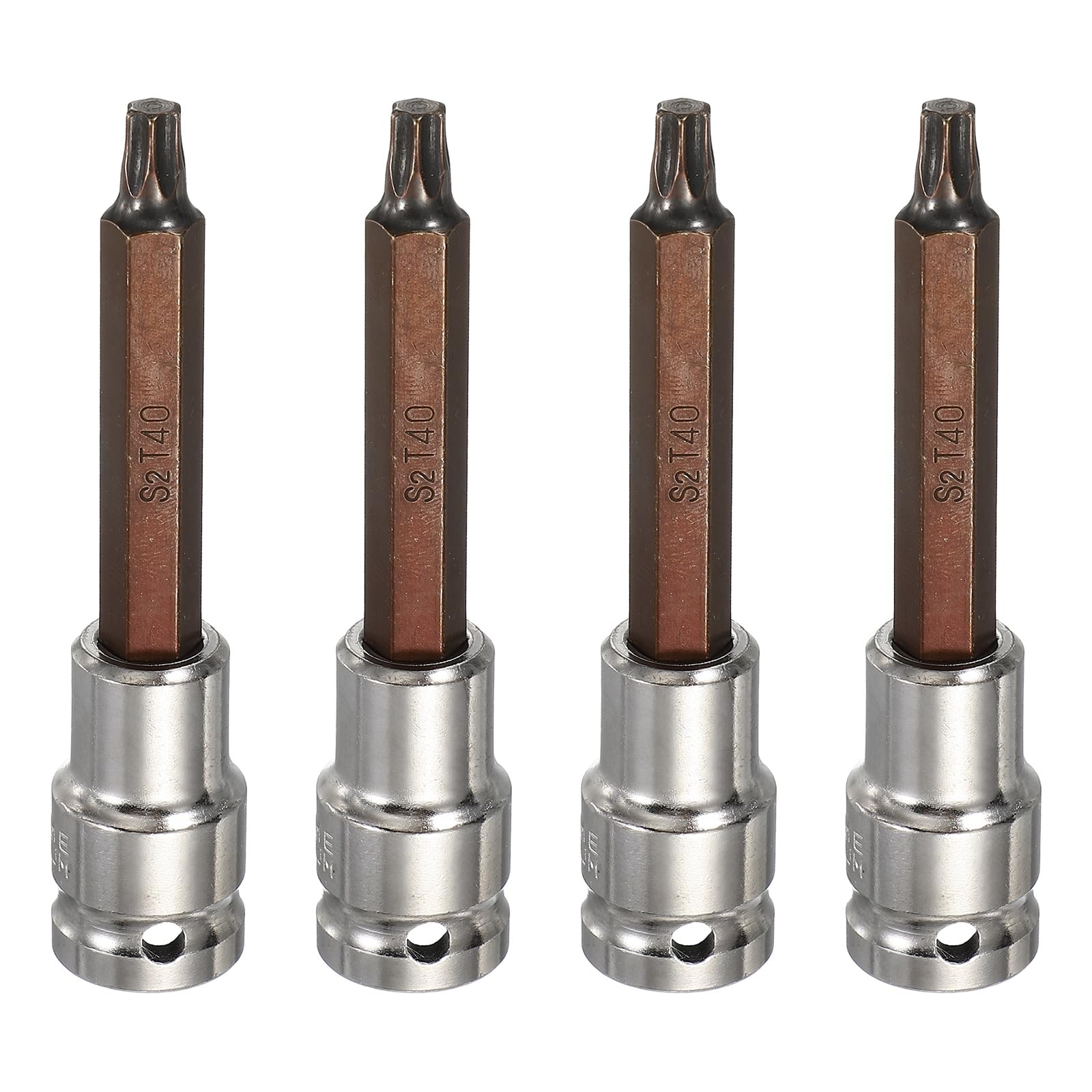 sourcing map 4Pcs Torx Bit Socket 1/2" Drive T40 S2 Steel 6 Point Head Long Screwdriver Drill Bits CR-V Steel Socket Adapter for Home Auto Axle Hex Nuts Bolts Repair