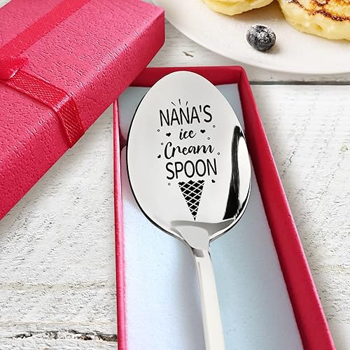 Miniatura 2 de Nana's Ice Cream - Cuchara de acero inoxidable grabada, la mejor cuchara para helado, café, postre, regalos para abuela, abuela, amantes de los