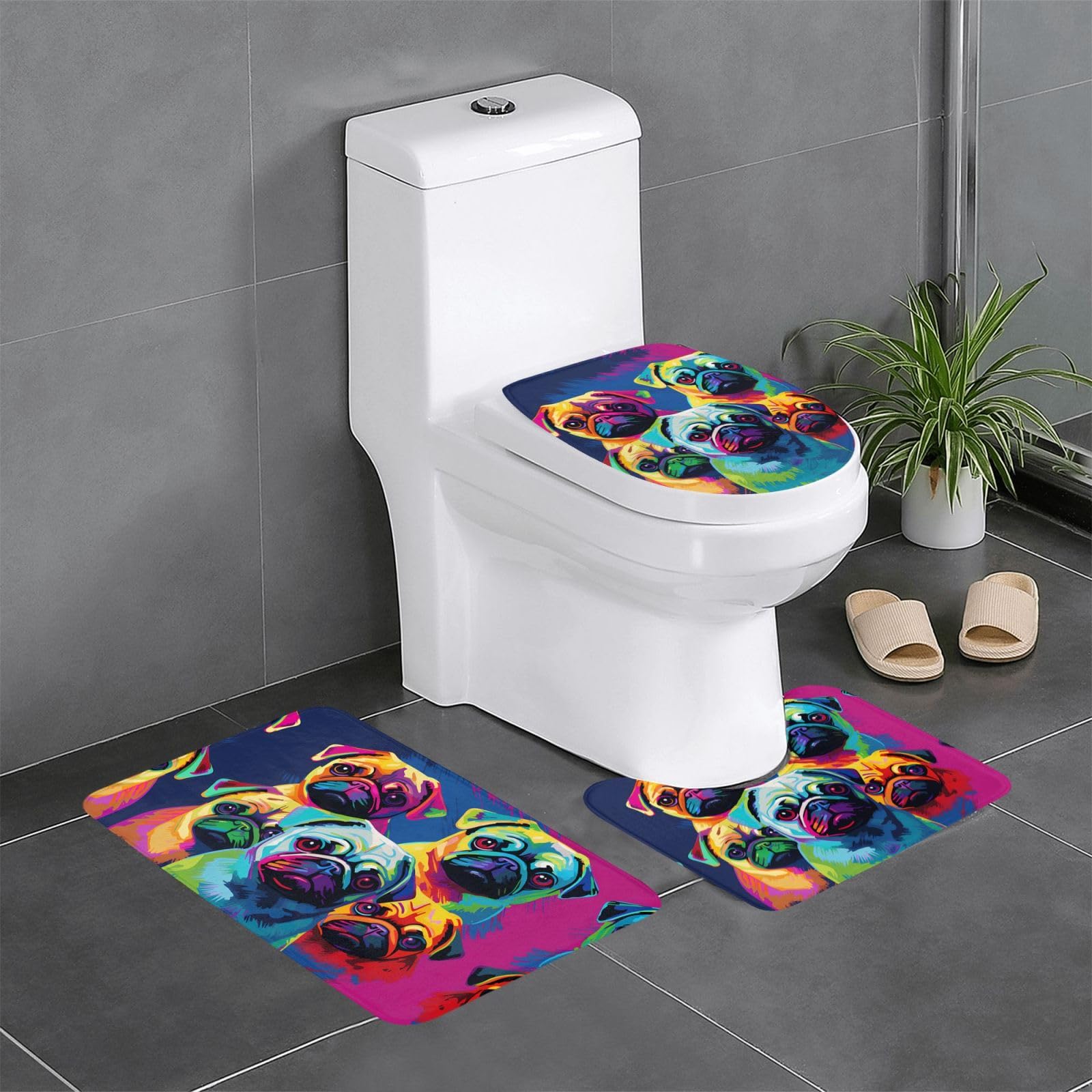 Tapis de bain antidérapants lot de 3 au motif carlin séchage rapide