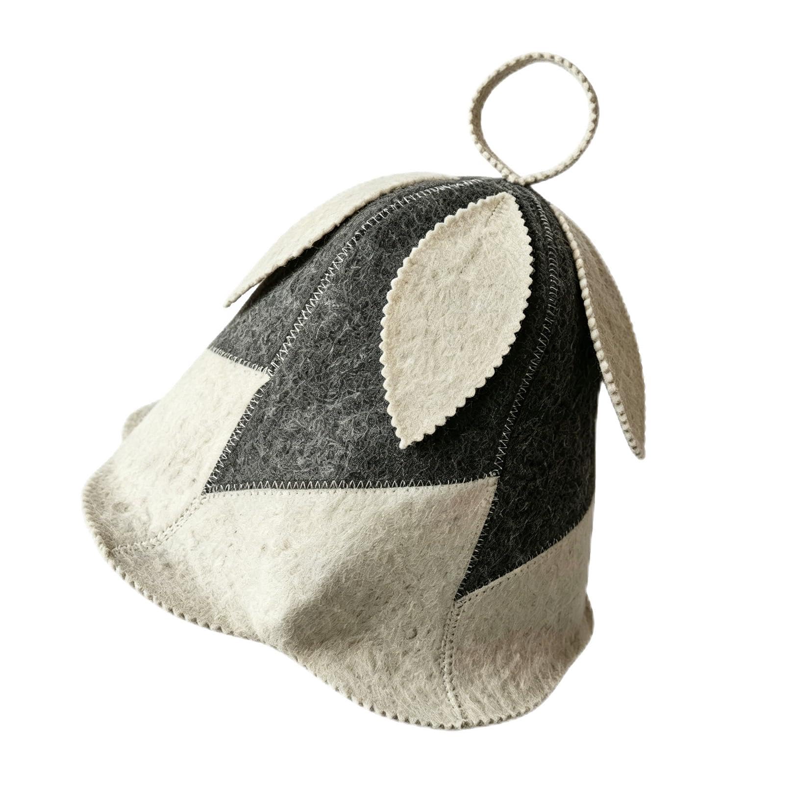 Sauna Hat Wool Organic with Hooks, Leaf Shape Sauna Hats for Women and Men,Steam Bath Hat Room Cap Accessories Felt Heat Dry Headrest,Steam Room Essential Parts,Simple Natural Stylish Appearance