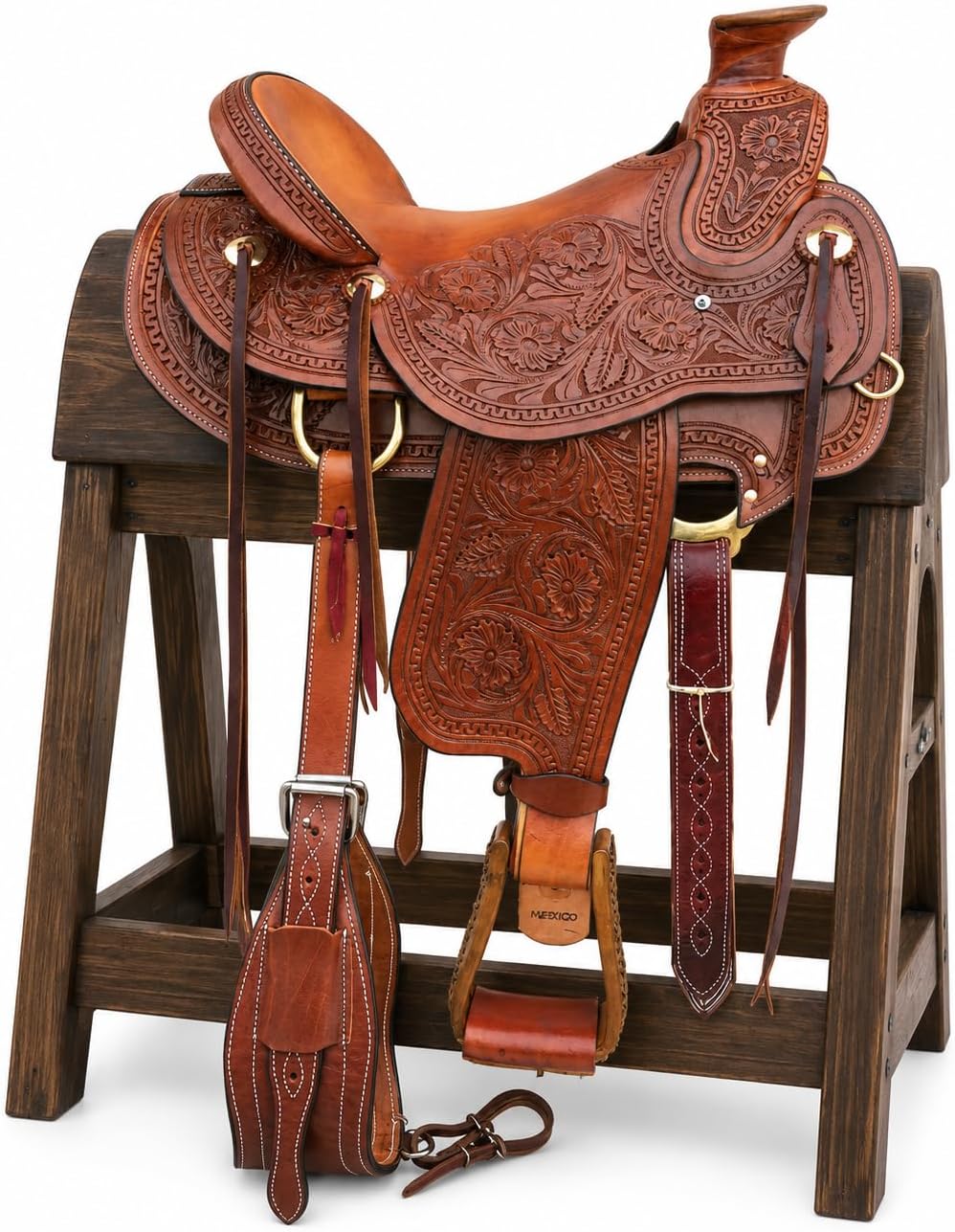 Wade Tree A Fork Roping Ranch Work Horse Saddle Handmade Tooled Carved Premium Leather Western Equestrian Trail Tack Adult & Pony Horse Riding Saddle, Size: 10-18 inch Seat, WD-55