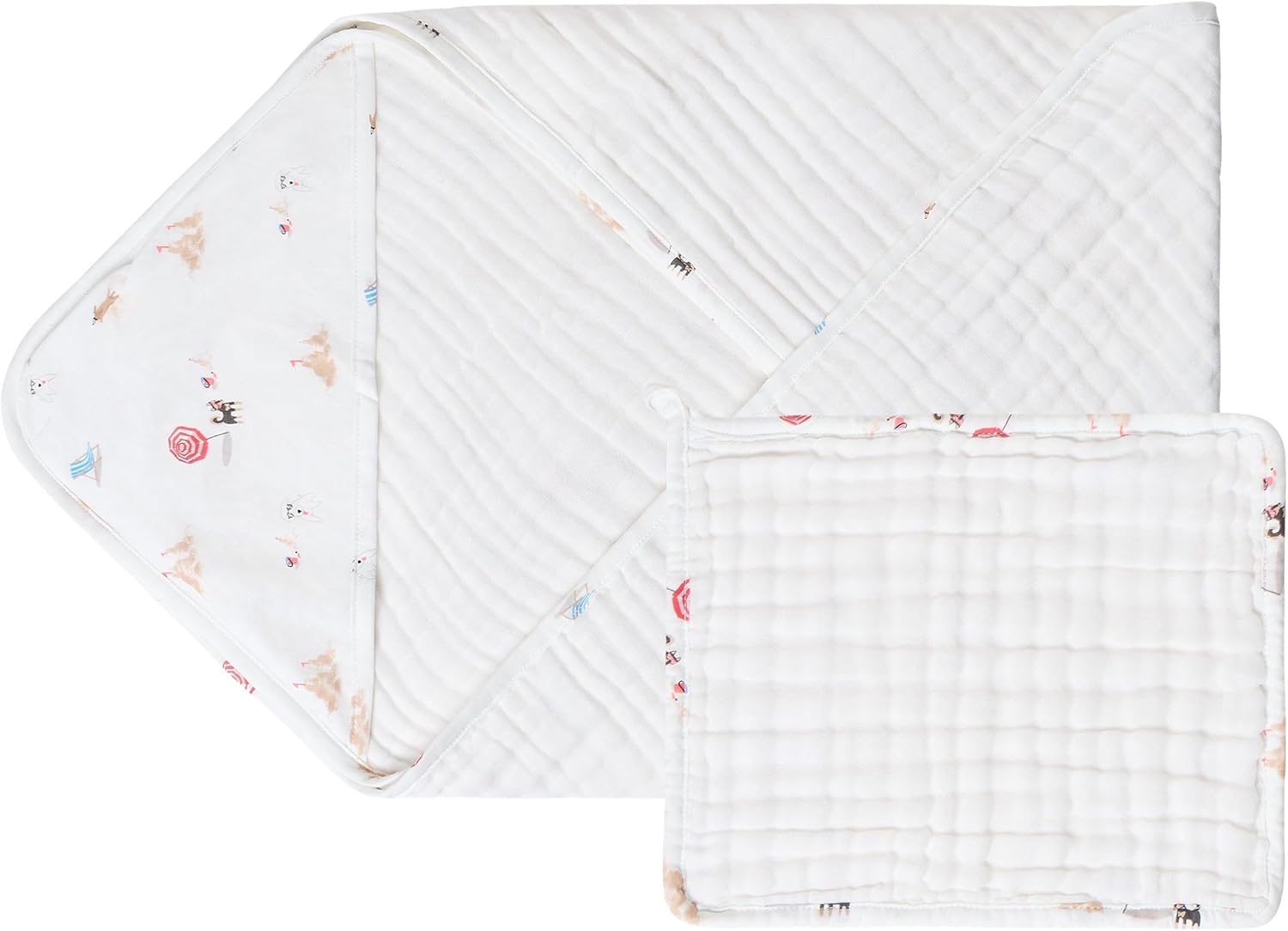 Nest Designs Organic Cotton 9-Layer Hooded Baby Bath Towel | Ultra Absorbent Newborn Essentials | Ice Cream Summer | Includes Matching Washcloth