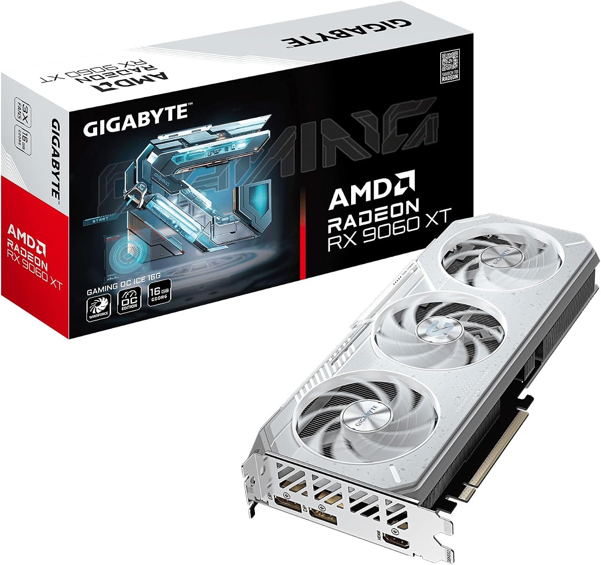 GIGABYTE Radeon RX 9060 XT Gaming OC Ice 16G Graphics Card (16GB GDDR6, 256 Bit, PCIe 5.0, HDMI/DP 2.1, Hawk Fan, Thermal Gel, Server Class, Reinforced...