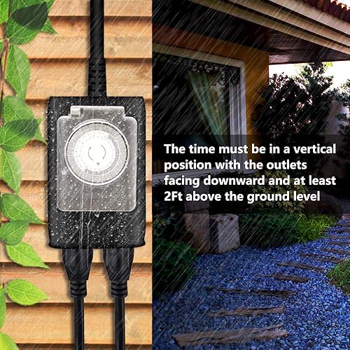 Miniatura 6 de K KASONIC - Toma de temporizador de luz para exteriores, interruptor mecánico de 24 horas, temporizador de enchufe resistente al agua con 2 tomas de