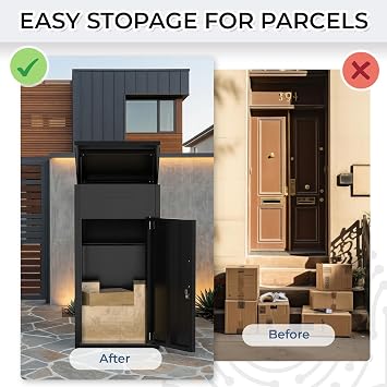 Package Delivery Box for Outside Anti-Theft Parcel Drop Mail Boxes | Lockable, Waterproof Weather Resistant Full Metal Frame, Black, 38.3x17x16, Flip-Top