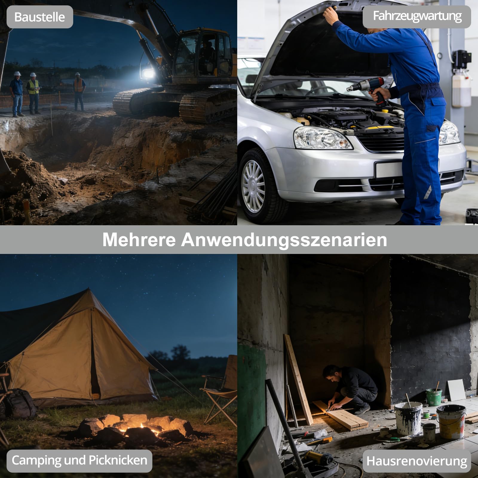 Justech LED Baustrahler mit Stativ Arbeitsscheinwerfer IP66 Werkstattlampe | 27000LM 3X100W (3000K/5000K/6500K) für Werkstatt, Garage, Baustelle, Camping, Autoreparatur 3-Farbtemperaturen