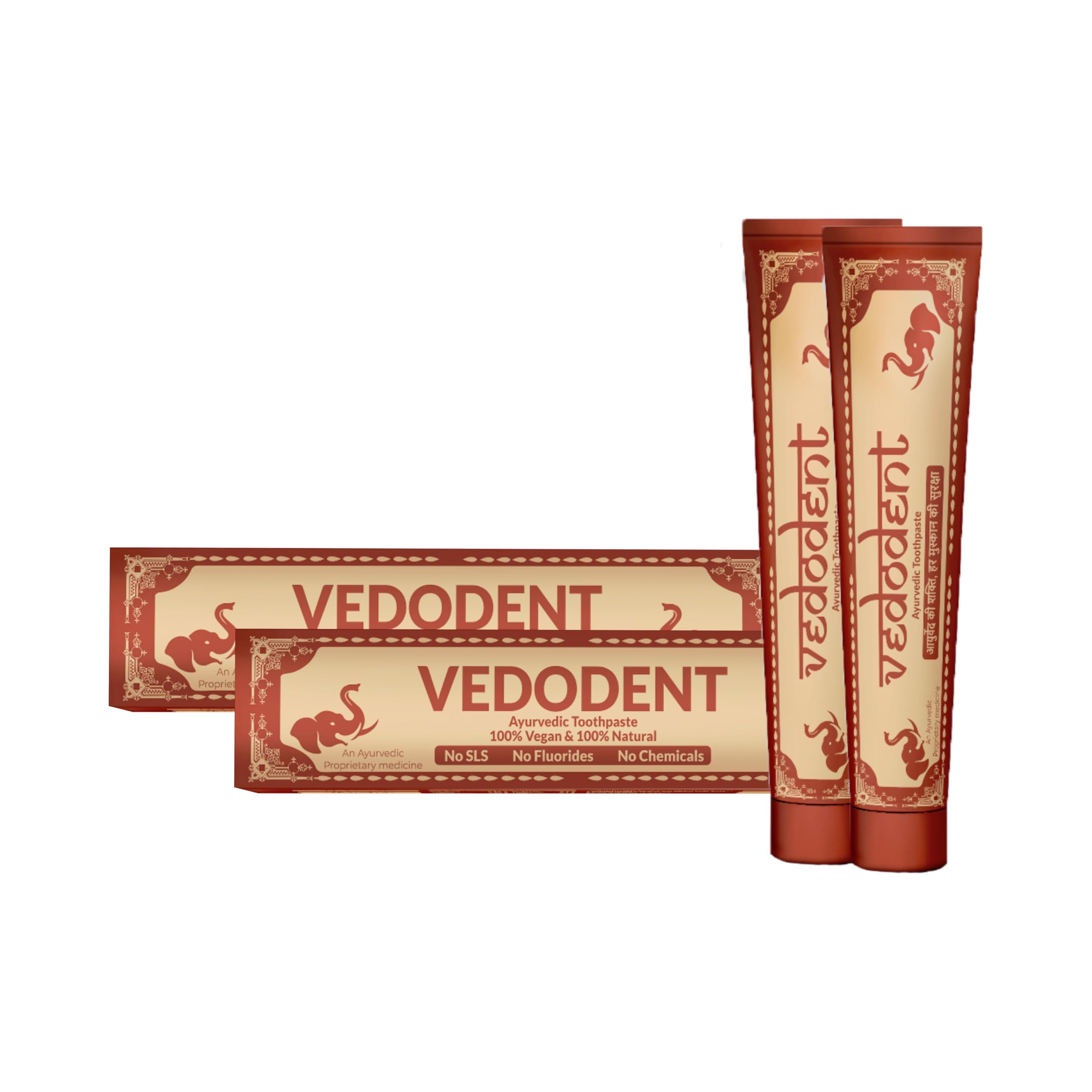 Growfitz Herbal Ayurvedic Vedodent Red Toothpaste 100g | Teeth Whitening, No Artificial Colors | Goodness Of 21 Ayurvedic Herbs | Fresh Breath | Natural Oral Care for Strong Teeth & Gums (Pack of 2)