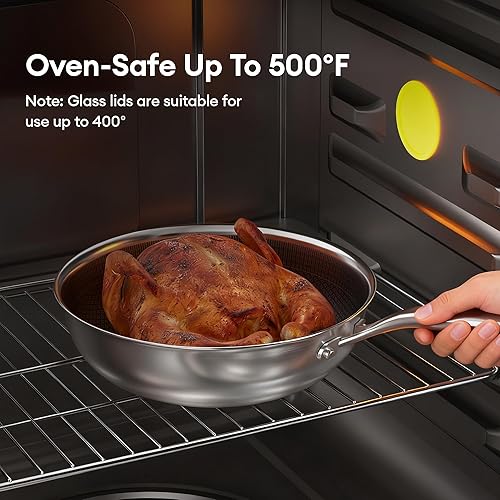 Miniatura 4 de COOKER KING Wok Hybird de 10 pulgadas con tapa, wok antiadherente de grado profesional, woks de acero inoxidable y sartenes para freír, mango que se