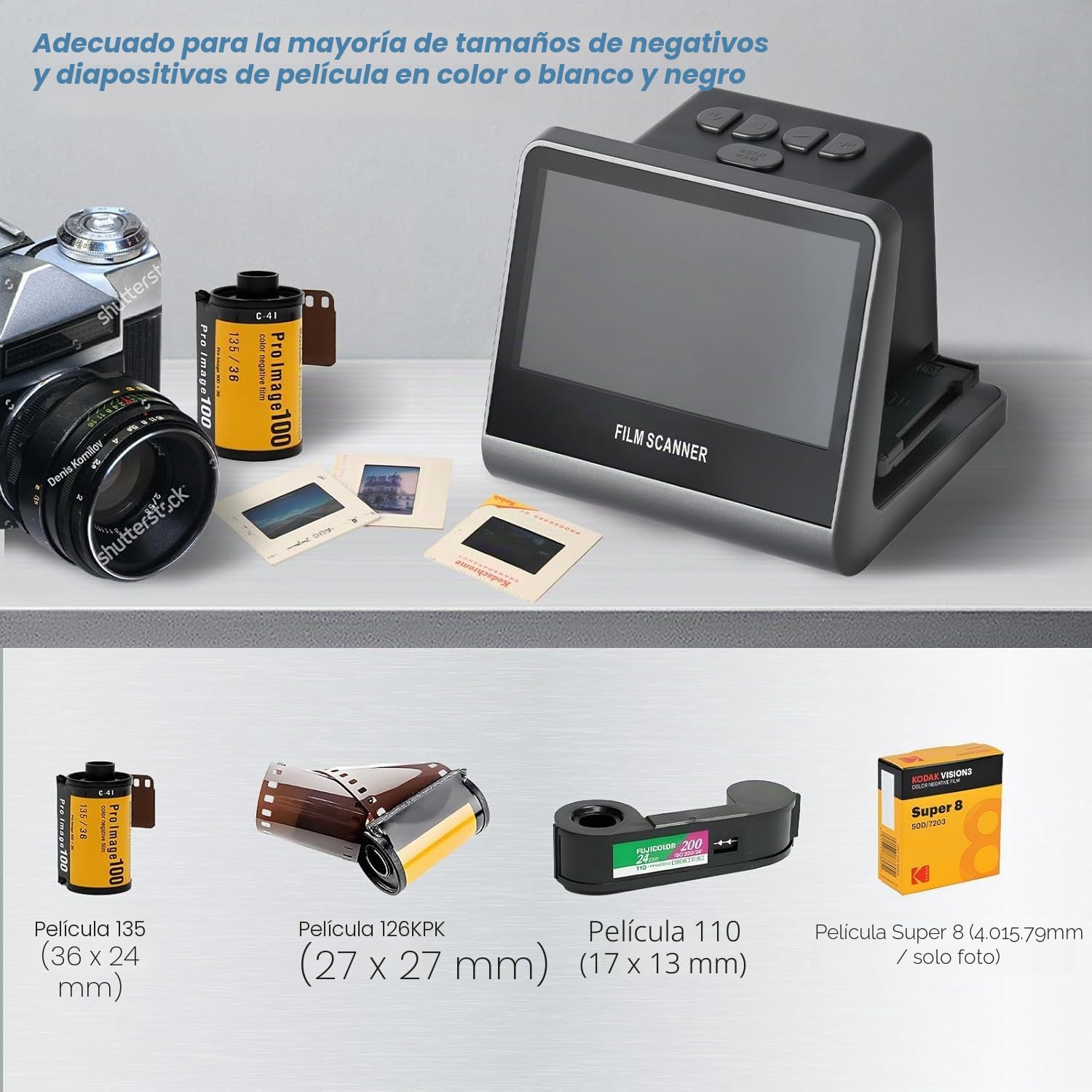 22MP Escáner Digital de Película y Diapositivas con Gran Pantalla LCD de 5 Pulgadas- Escaner Negativos Convierta Negativos y Diapositivas de 35 mm, 126 y 110 en Fotos Digitales JPEG de Alta Resolución