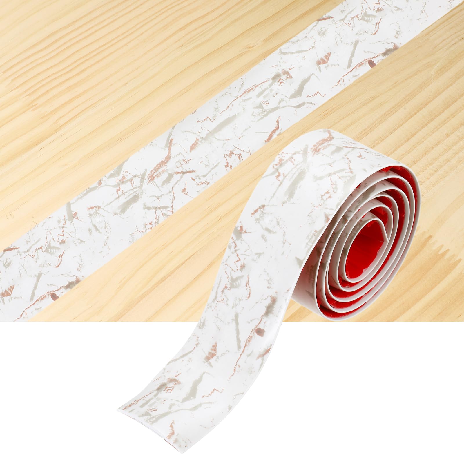sourcing map Floor Transition Strip, 1m x 40mm(LxW) Self Adhesive Vinyl Flooring Edging Trim PVC Flooring Flat Divider Strip Cover Strips for Joining Floor Gaps, Red Vein White