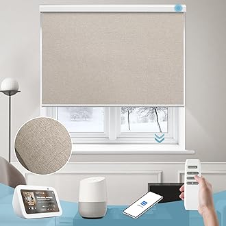 Smart Roller Shade 100% Blackout, Motorized Shade Compatible with Alexa Google, App Control Blind for Window, Cordless Free Stop Blind Customized Size (Fabric Beige)