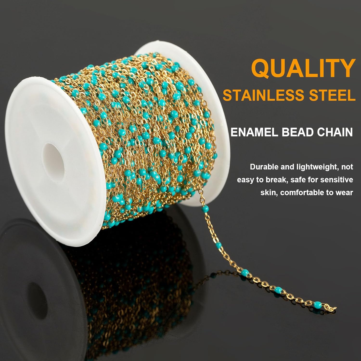 KYUNHOO 16.4 Feet Gold Plated Chain for Jewelry Making Turquoise Beaded Rosary Spool Stainless Steel Chains for Necklace Ankle Earring DIY Jewelry Findings - Image 3