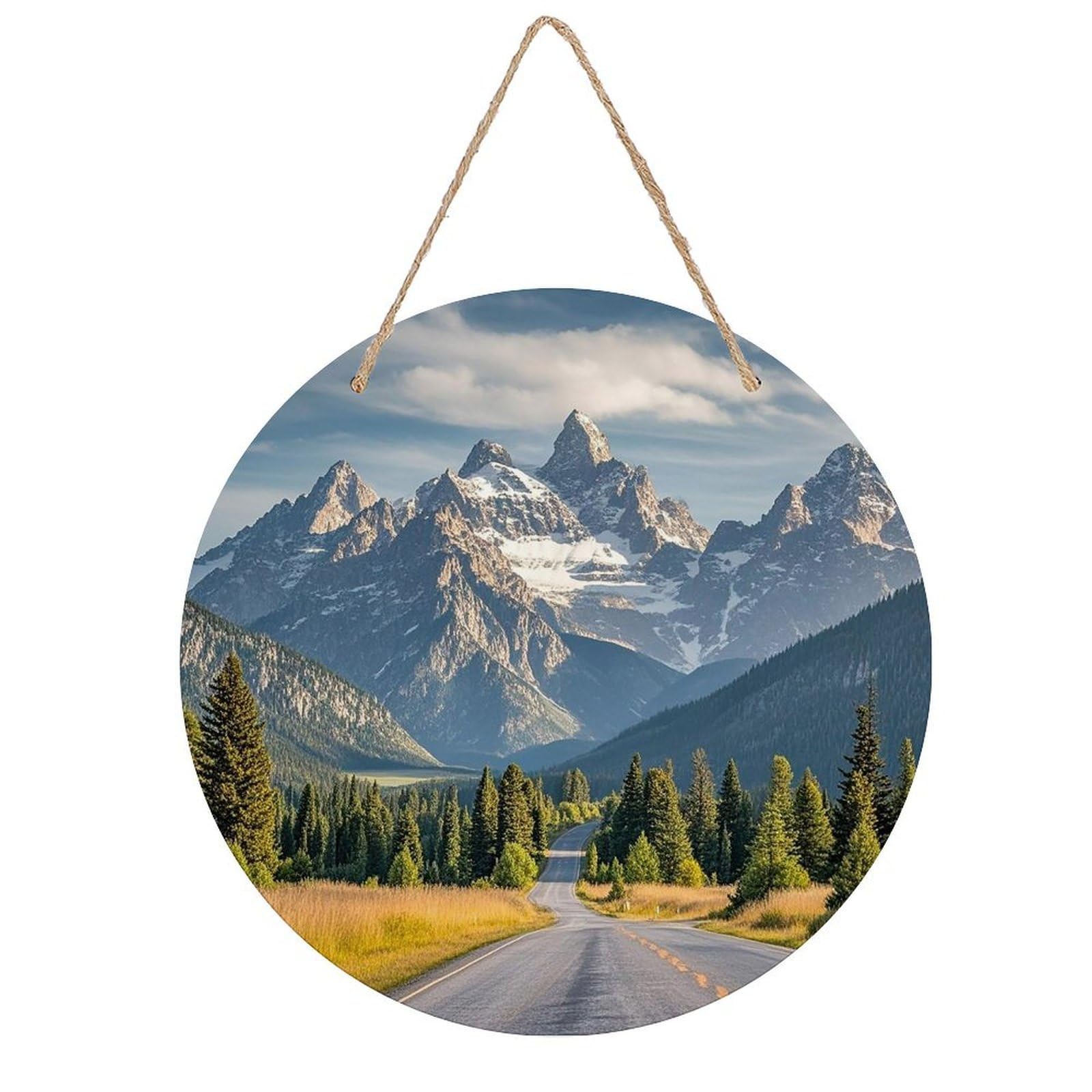 FekiLoot Grand Teton Welcome Sign for Wall Decor, Round Wooden Farmhouse Decor Wall Plaque Funny Decor for Front Door Porch Office