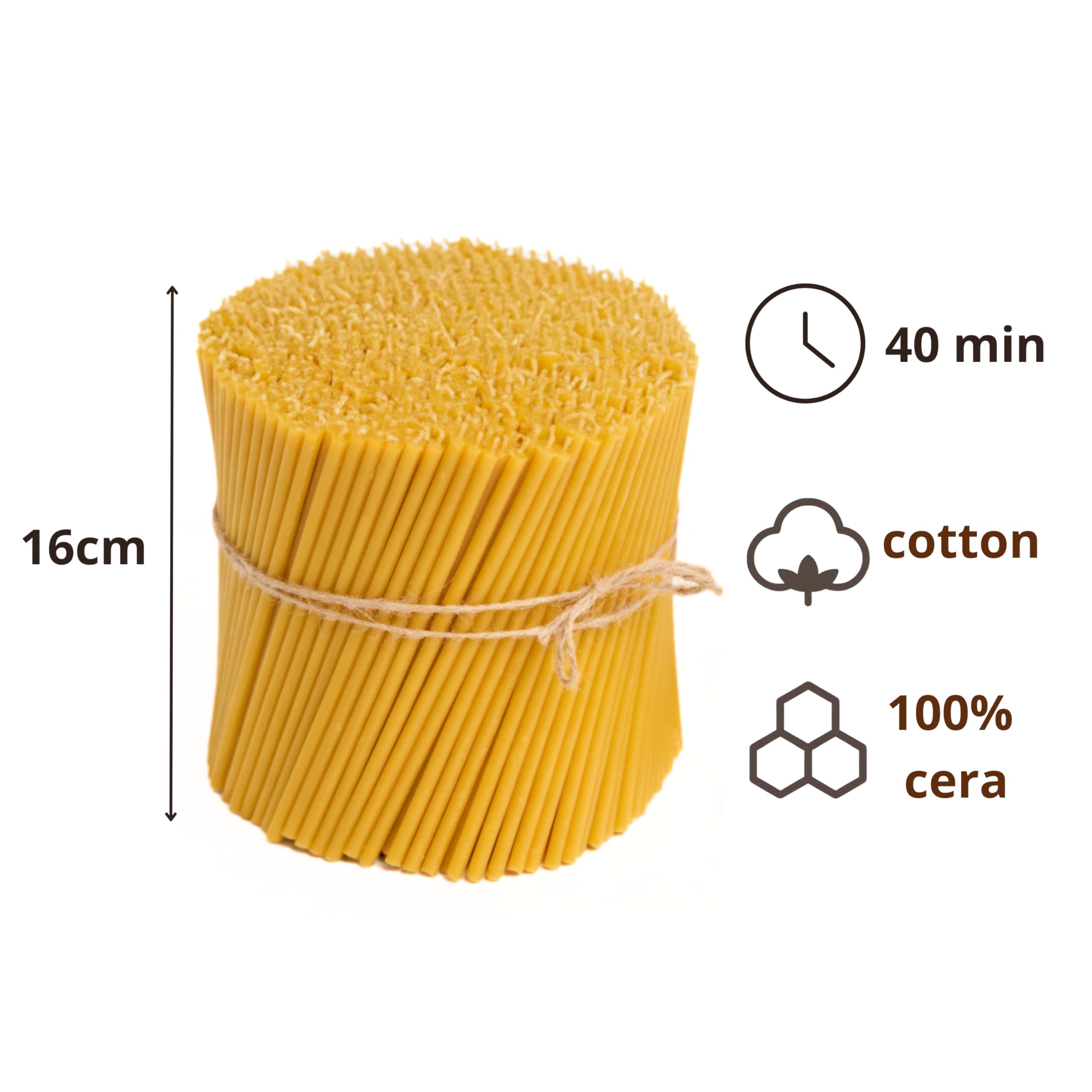 700 Candele Sottili in Cera d’Api Naturale 16cm x 5mm – 40 Minuti Combustione Pulita Senza Fumo e Gocciolamenti – Per Preghiera, Altare e Devozione – CanBee