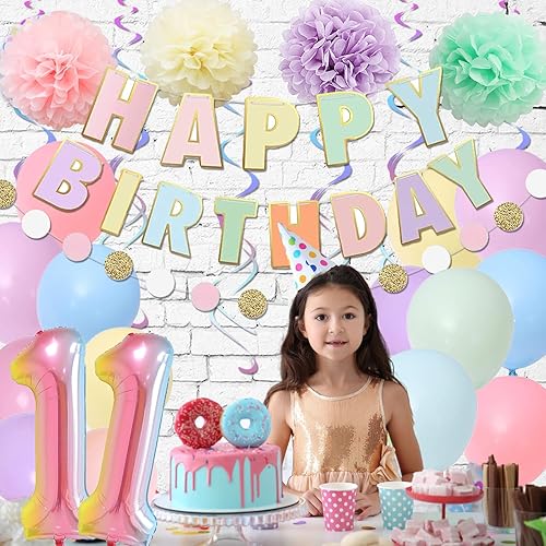 Miniatura 4 de BRT Bearingshui Decoraciones de cumpleaños número 11, globo arcoíris con el número 11 de 40 pulgadas, pancarta de feliz cumpleaños, suministros de