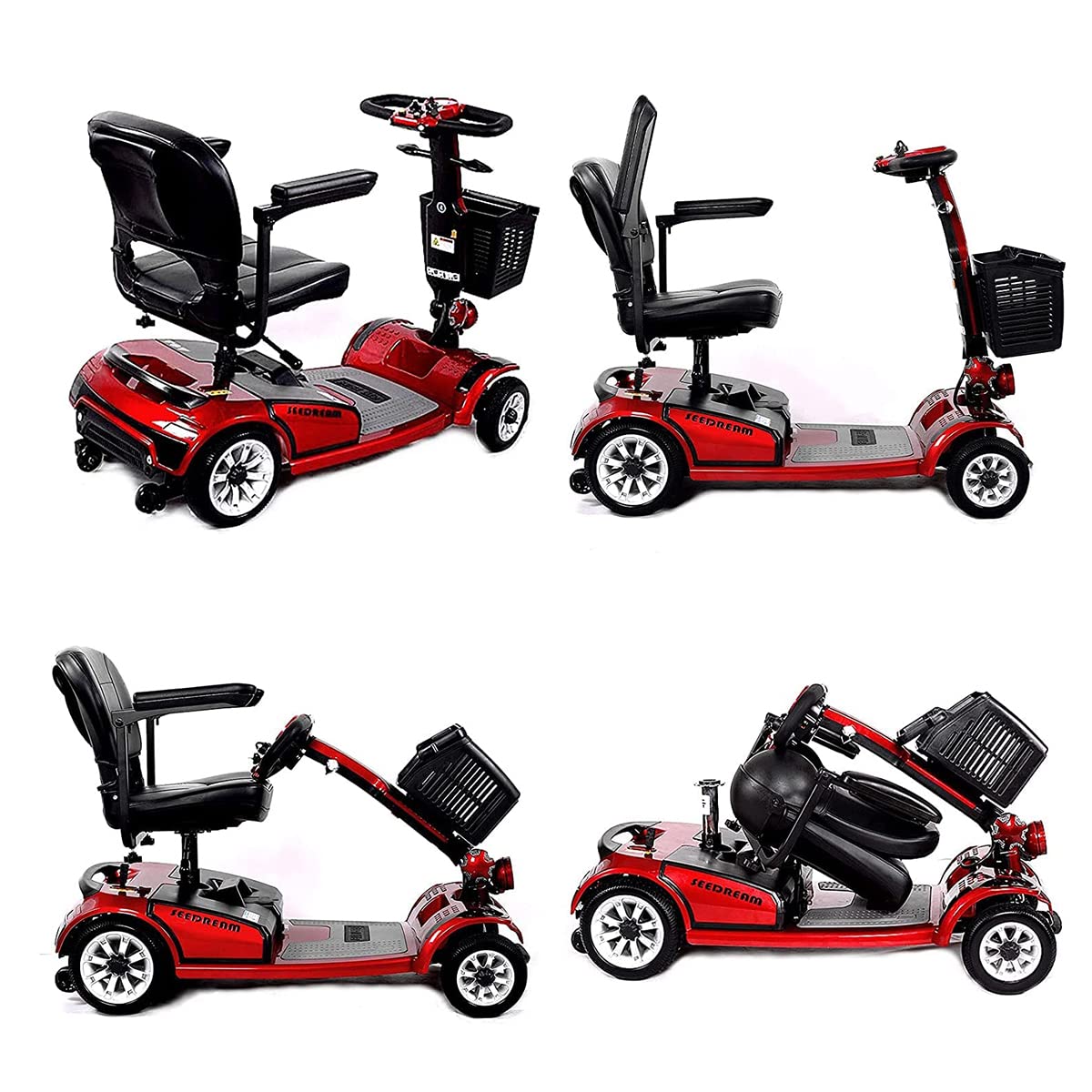Scooter eléctrico para ancianos - Scooter de motor - Vehículo eléctrico para viajes Scooter de movilidad de 4 ruedas - Silla de ruedas móvil eléctrica para adultos - Plegable y compacto - Verde