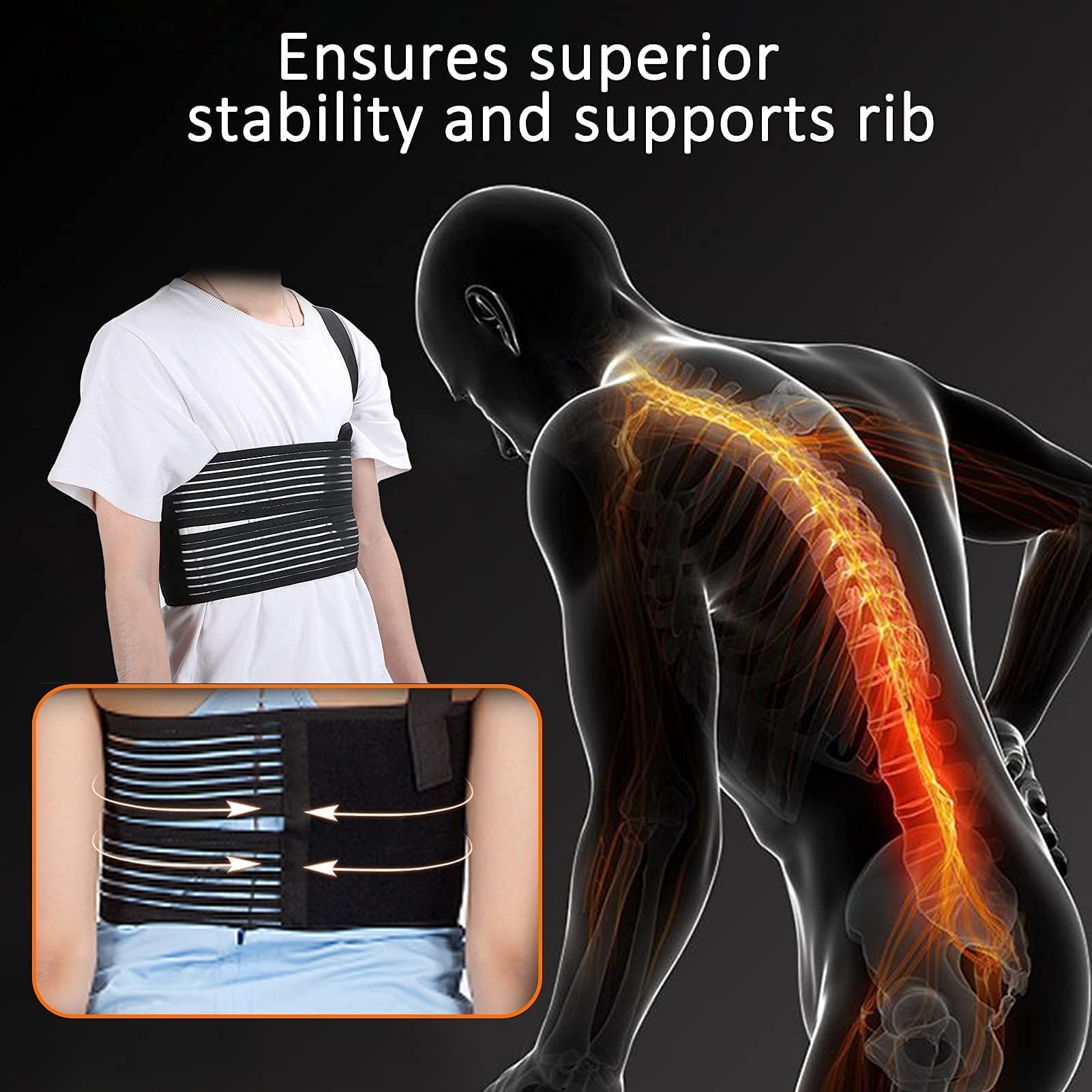 Cintura legante per lesioni alle costole, fascia elastica per cintura toracica per costole rotte da lesioni per costole incrinate, fratturate, lussate e post-operatorie(L)