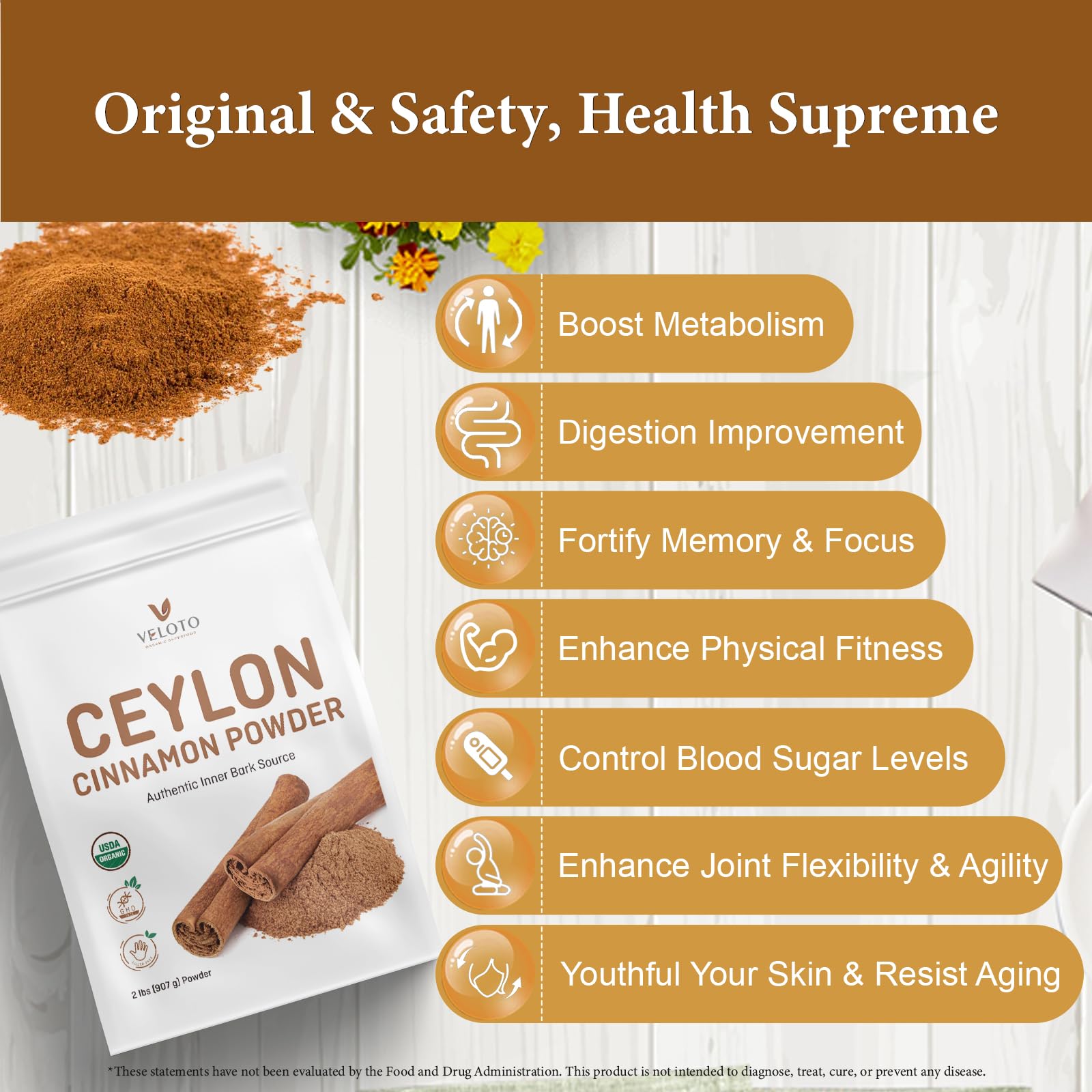 Bio Ceylon Zimtpulver 100% rein ohne Zusatzstoffe ohne Konservierungsstoffe GMO frei Vegan Perfekt zum Backen, Kochen und Getränke 907G