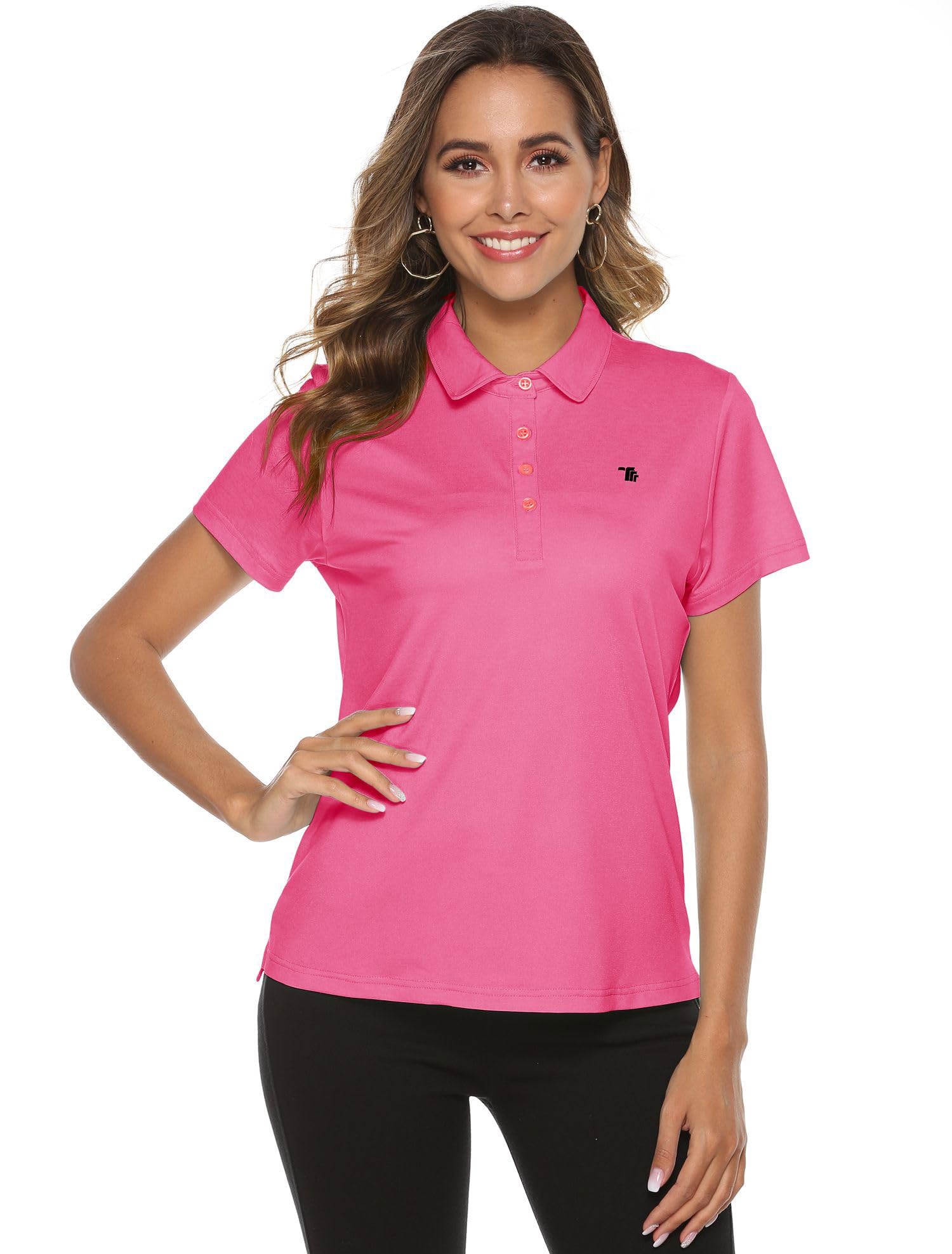YSENTO Polo de golf à manches courtes pour femme, coupe sèche, Rose rouge, XXL | T-shirt de sport respirant à séchage rapide pour femme