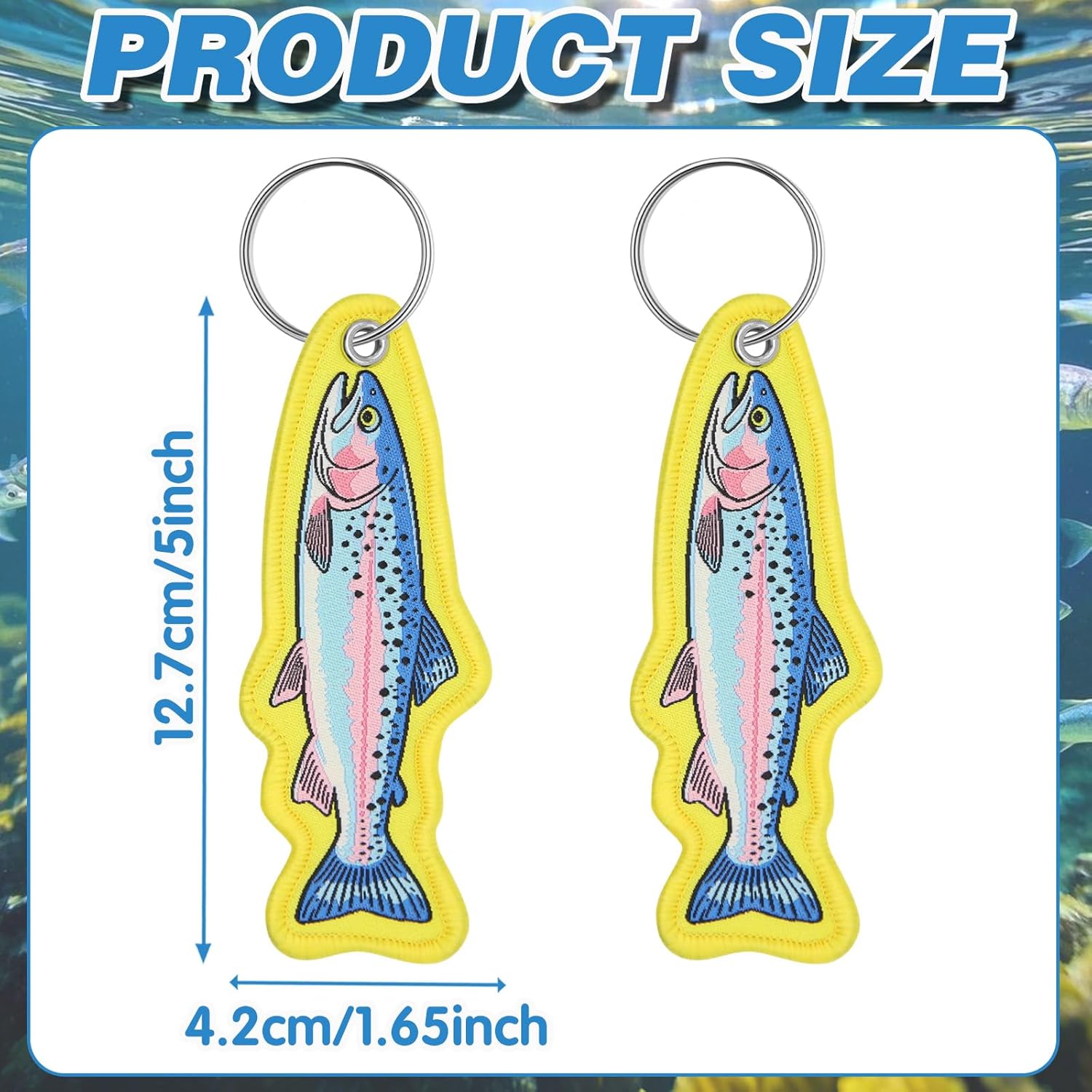 2Pcs Fishing Keychain, Cool Fish Hook Key Chain Gifts Rainbow Trout Key Chain Bag Charm Decorations for Men Backpacks, Cute Decorations Supplies for Car Backpack Key - Image 2