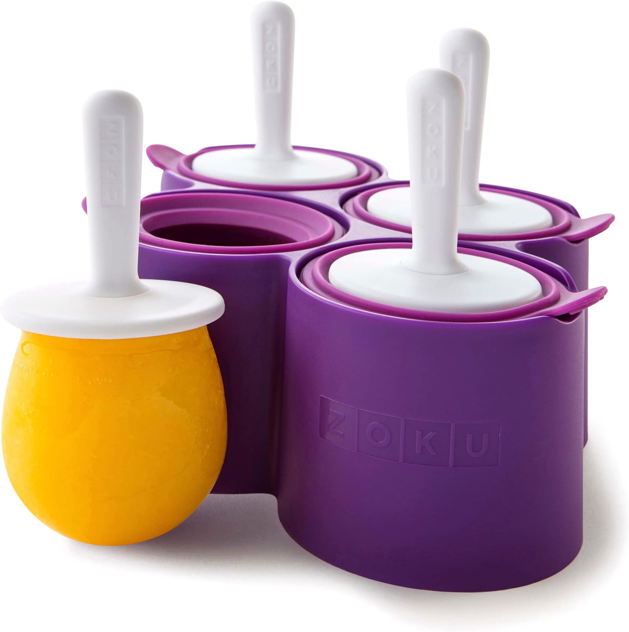 ZOKU Round Pop Molds - 4 Silicone Popsicle Molds with Reusable Sticks and Drip Guards, Easy-Release, BPA-Free