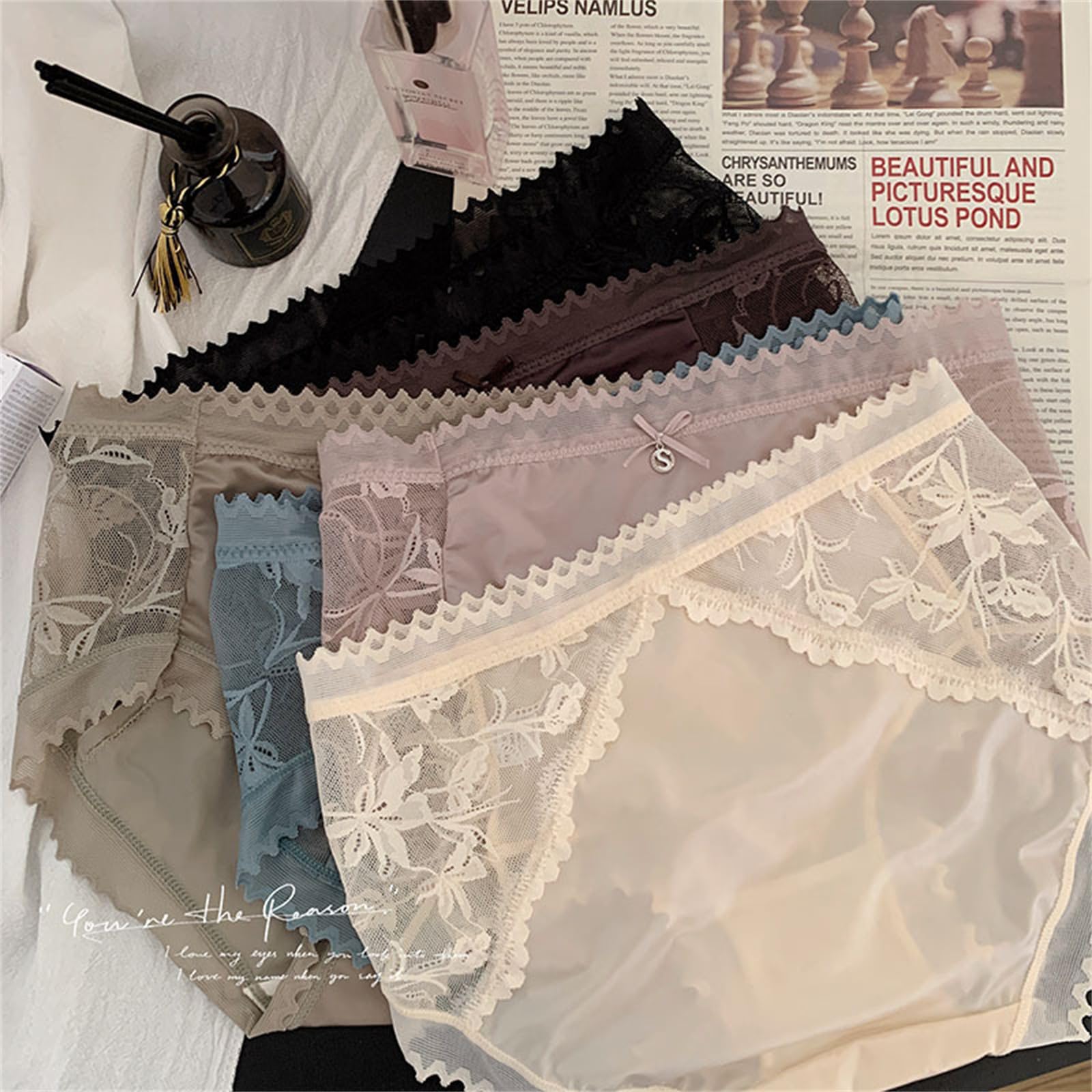 Mutandine A Vita Alta Donna in Biancheria Intima in Pizzo da 5 Pacchetti per Donne, Slip di Seta A Gelso di Lusso in Raso, Sottile E Traspirante