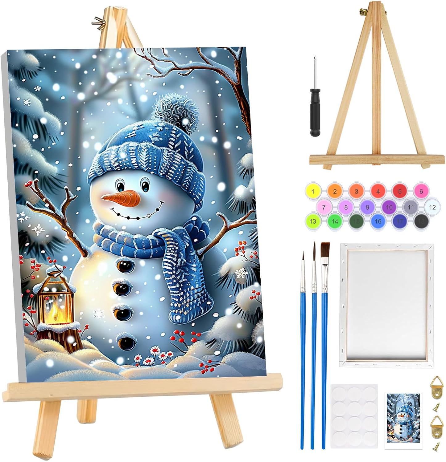 MOGTAA Christmas Paint by Numbers Kit for Adults Beginners with Frame, Christmas Snowman Adult Paint by Number Kits on Canvas with Easel, Easy DIY Winter Oil Painting Kits for Home Decor, 8x12in