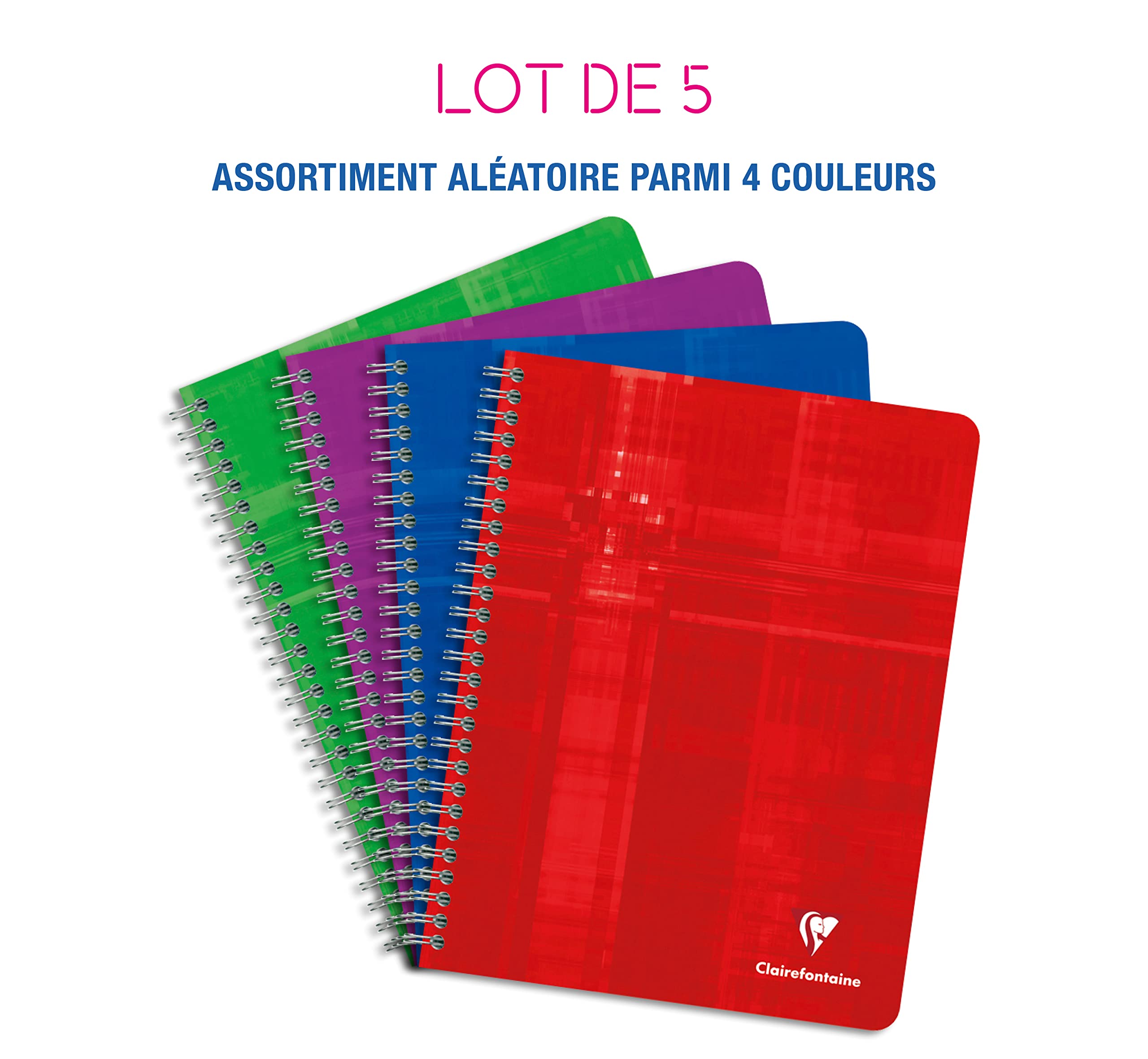 Clairefontaine Lot de 5 Cahiers à Spirale 17x22 cm 180 Pages Grands Carreaux Papier Blanc 90 g