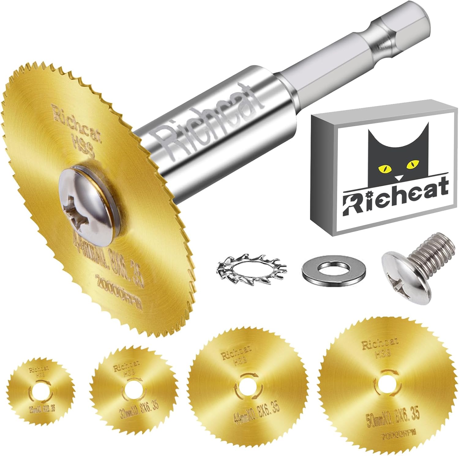 Richcat PVC Pipe Inside Cutter(4 Titanium Coating Saw Blades) with 1/4″ Hex Shank,Plumbing Inside Cutter Internal Plastic ABS Pipe Cutter,25/32/44/50mm Saw Blade