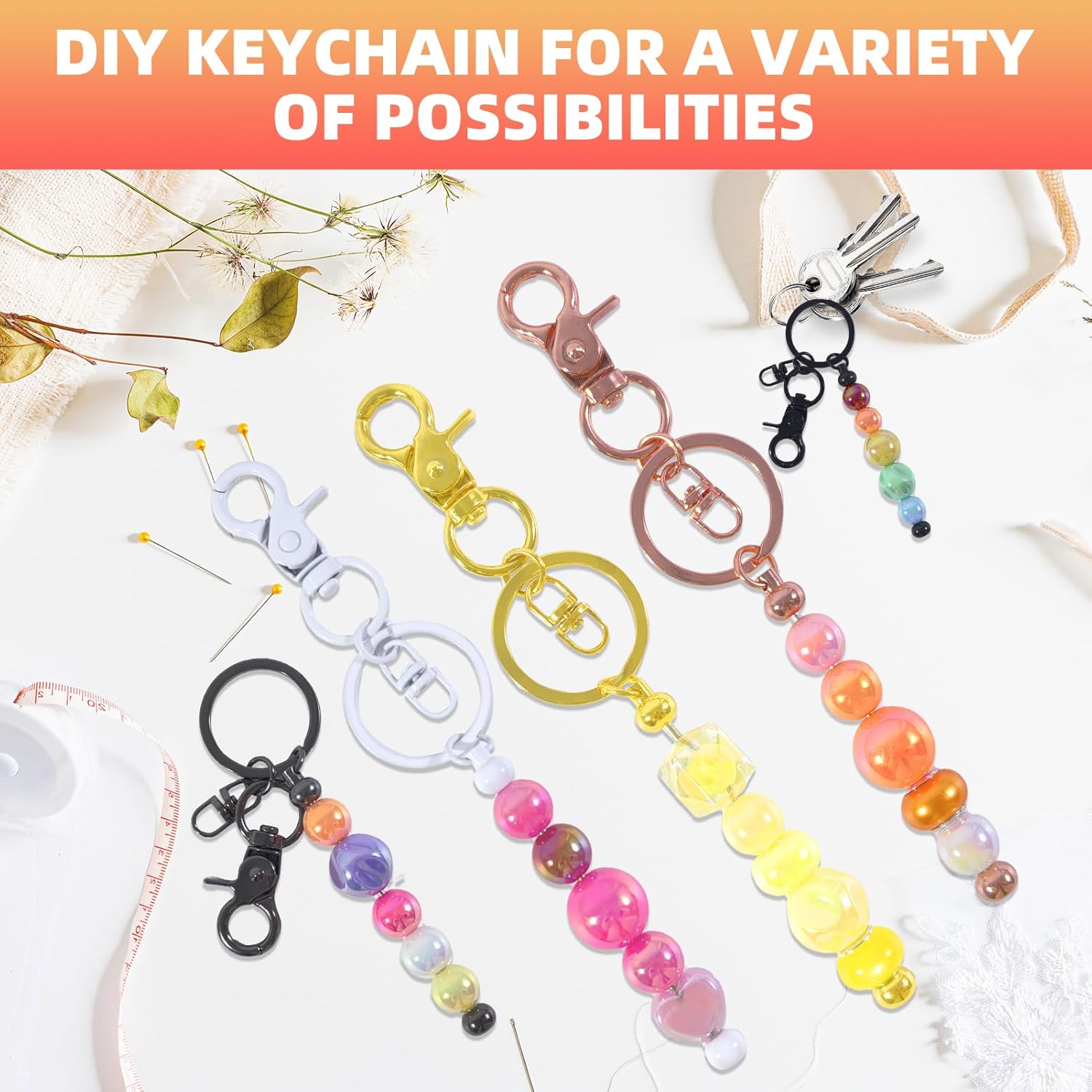 24 Pcs Beadable Keychains Bars bulk - 12 Multicolor DIY Metal Beaded Keychain Making Kit + 12 Bags Included, Bead Keychain Supplies,Blank Key Chain, Perfect for Women, Men, Mother's Day, Birthday Gift - Image 5