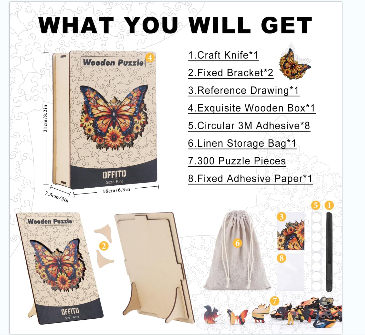 Wooden Puzzles for Adults - 200 Pieces Butterfly Unique Shaped Wooden Jigsaw Puzzles for Adults, Medium Size 10'' x 12'' Adult Wood Puzzles for Family Friend Game