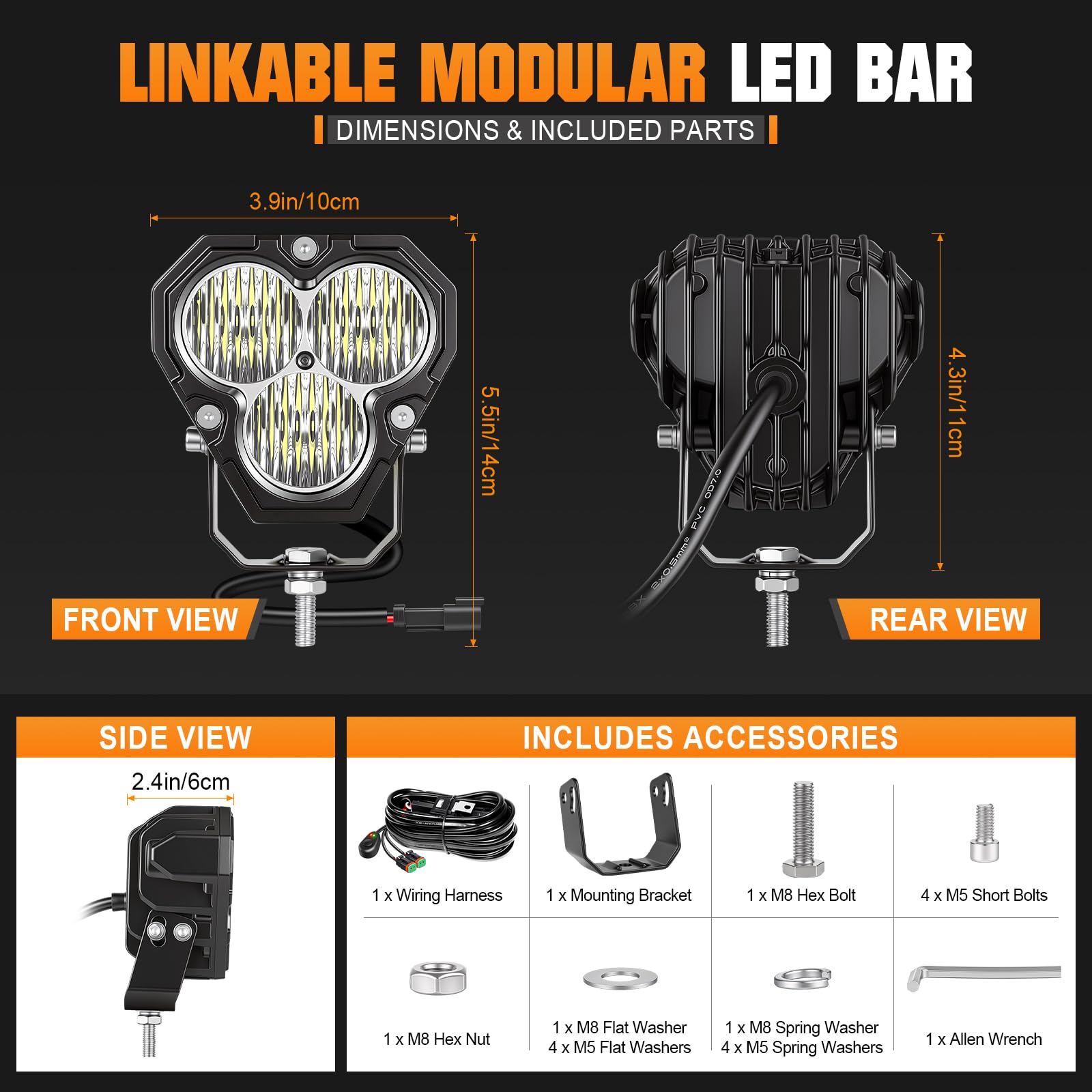 PICAA Reflektor roboczy Led, 2X 4 cale 2500 LM światła robocze, biały 5500K