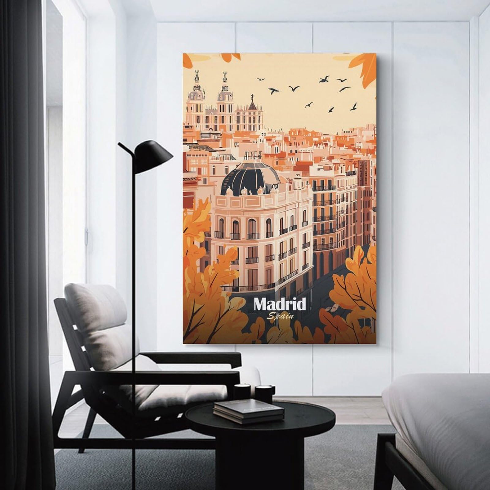 Junmoney Canvas Art Print Madrid Cityscape Illustration, 20x30inch(50x75cm), for Office, Study Or Home Workspace, Home Office Artwork with Decorative Appeal