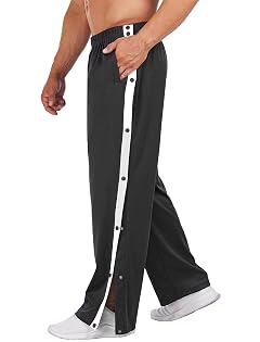 Deyeek Mens Tear Away Basketball Pants High Split Snap Button Casual Post-Surgery Sweatpants with Pockets