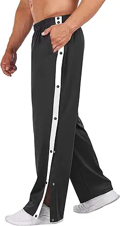 Deyeek Men's Tear Away Basketball Pants High Split Snap Button Casual Post-Surgery Sweatpants with Pockets