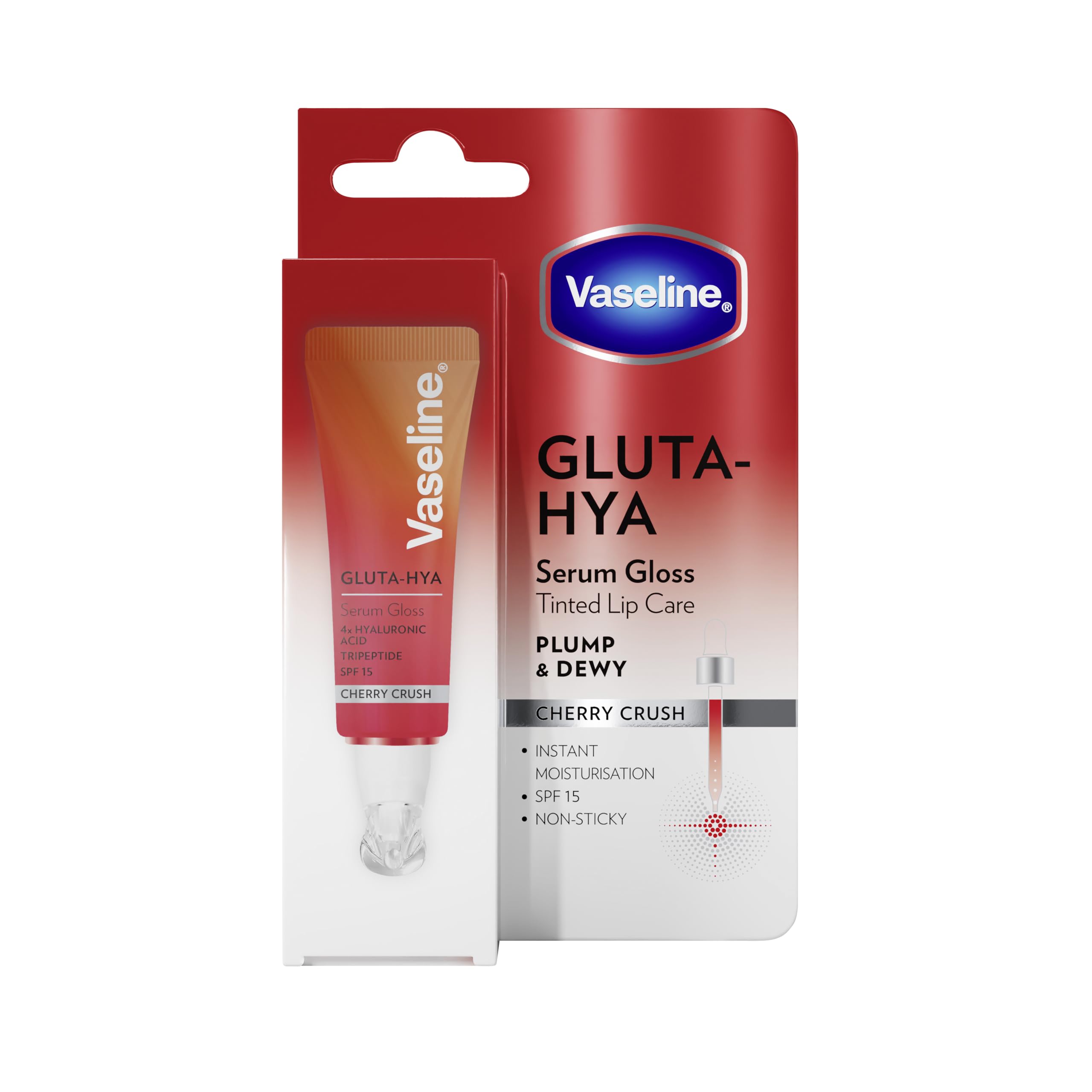 Vaseline Peach/Pink Gluta-Hya Lip Serum Gloss Juicy Plum, & Cherry 10Ml - 1 Pack - Cherry Crush