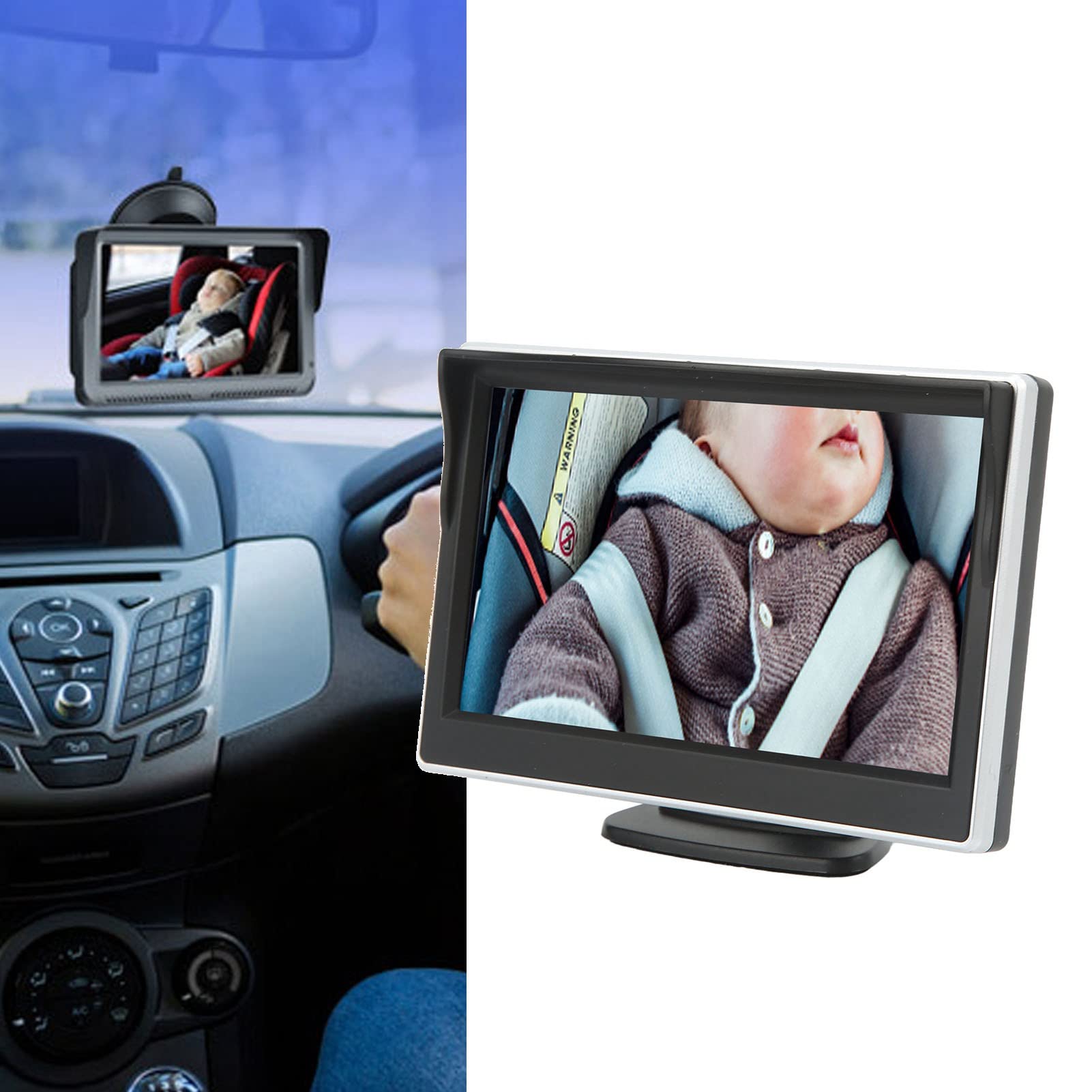 Rétroviseur bébé Torvex pour Voiture, caméra de recul 5 Pouces HD 800 RGB avec Vision Nocturne et Objectif Rotatif à 120°, pour siège arrière.