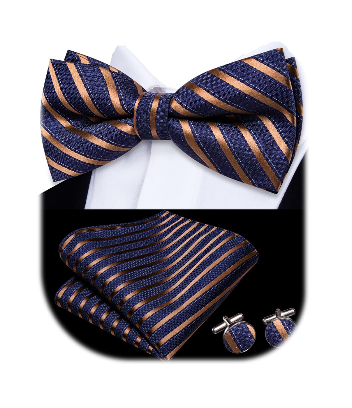 Dubulle Mens Paisley Striped Bowtie Set Pre-tied Bowtie for Men and Pocket Square Set Wedding Business