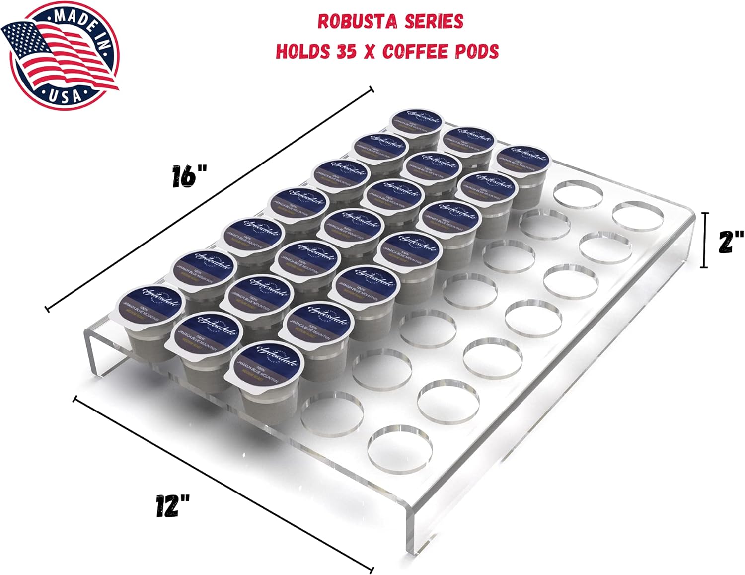 Flat countertop coffee pod holder k cup organizer tray | Coffee pod organizer for 35 coffee pods | Compatible with k-cups | Clear acrylic | Countertop or in drawer storage | Made in the USA : Home & Kitchen