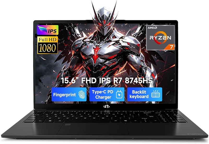 NIMO 15.6 Gaming-Creator-Laptop, 8-Core AMD Ryzen 7 8745HS 16GB RAM 1TB SSD (Beat i7-1360P up to 4.9GHz) Radeon 780M, FHD 100W Fast PD for Video Editing, AI Tasks & Remote Streaming, 2-Yr Warranty