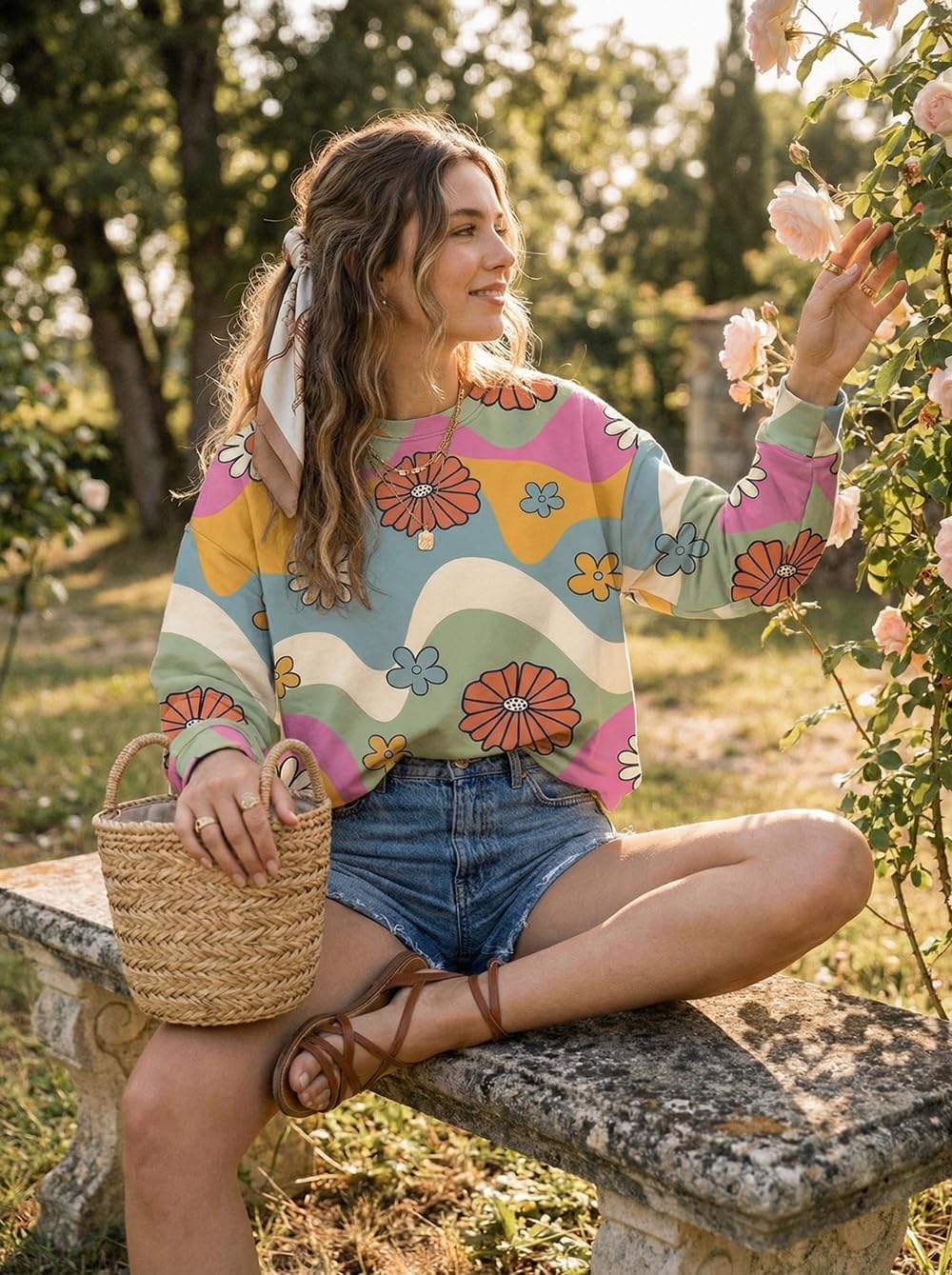 AIMITAG Fall Wildflower Sweatshirt Women Casual Long Sleeve Printed Flowers Shirts Boho Cottagecore Floral Autumn Pullover - Image 5