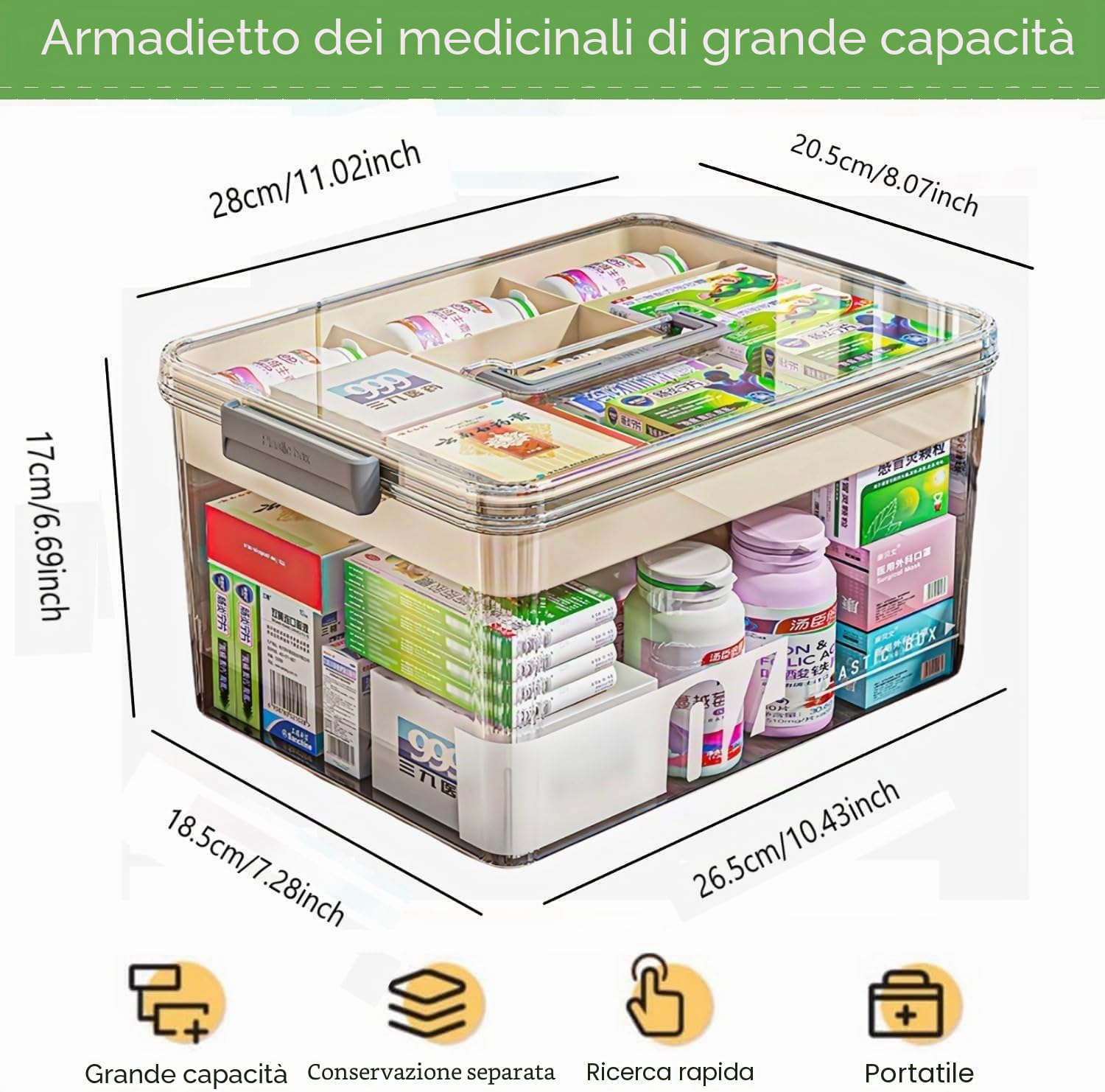 Medicine Box, Cassetta Medicinali, Scatolas Medicine, portas medicinali,Scatola Portas Farmaci, 2 livelli scatola porta farmaci, organizer per medicinali, per la casa, all'aper