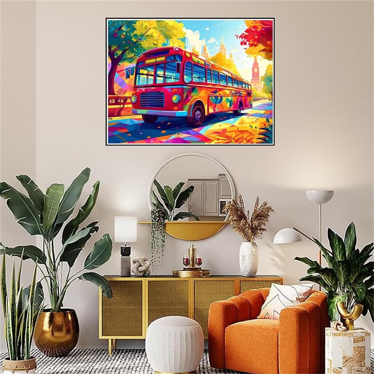 Dipingere con i Numeri Adulti, Kit Pittura Bambini Principiant, Paint by Numbers Fai da te Olio La pittura di Numeri Regalo Bambina, con Colori Acrilici e 3 spazzole, 100X150cm Autobus colorato s-481