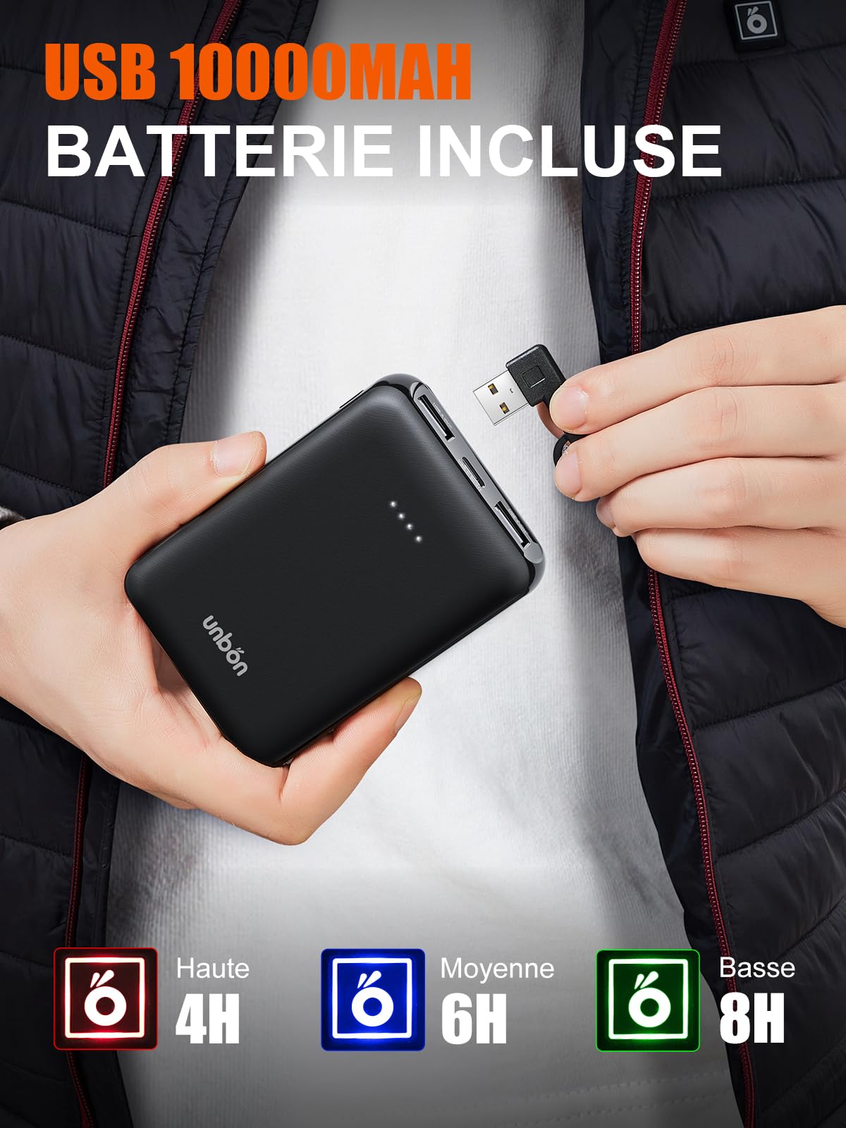 UNBON Veste Chauffante Femme avec Batterie USB 10000mAh 3 Températures 6 Zones de Chauffage